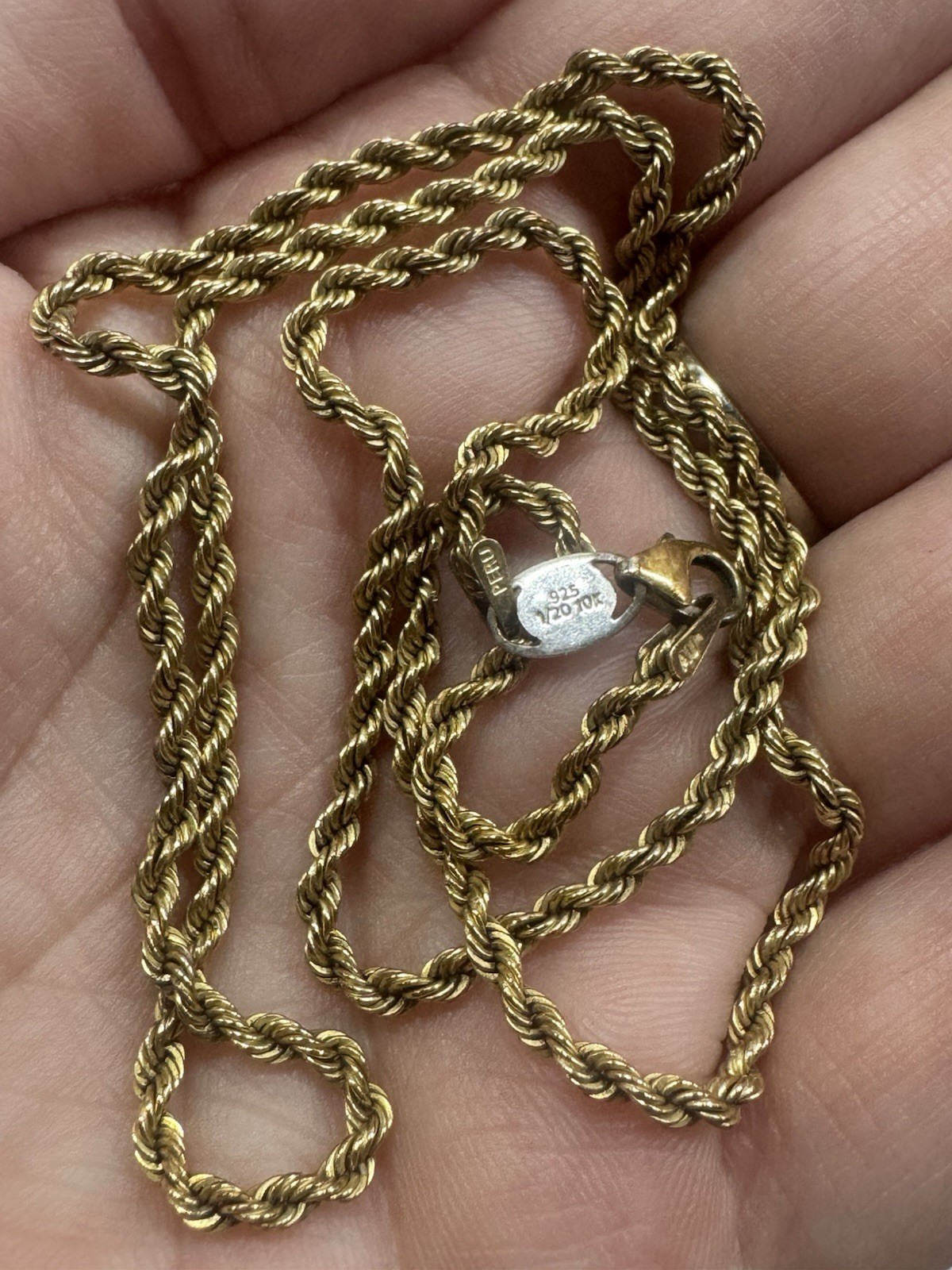 925 1/20 10K Stamped Rope Chain Signed Peru AU 20” Chain Necklace