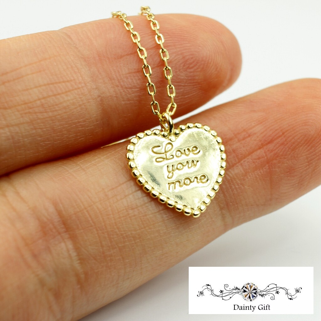 Fashion Women Love You More Gold Heart 925 Sterling Silver Necklace 15.75-17.5″
