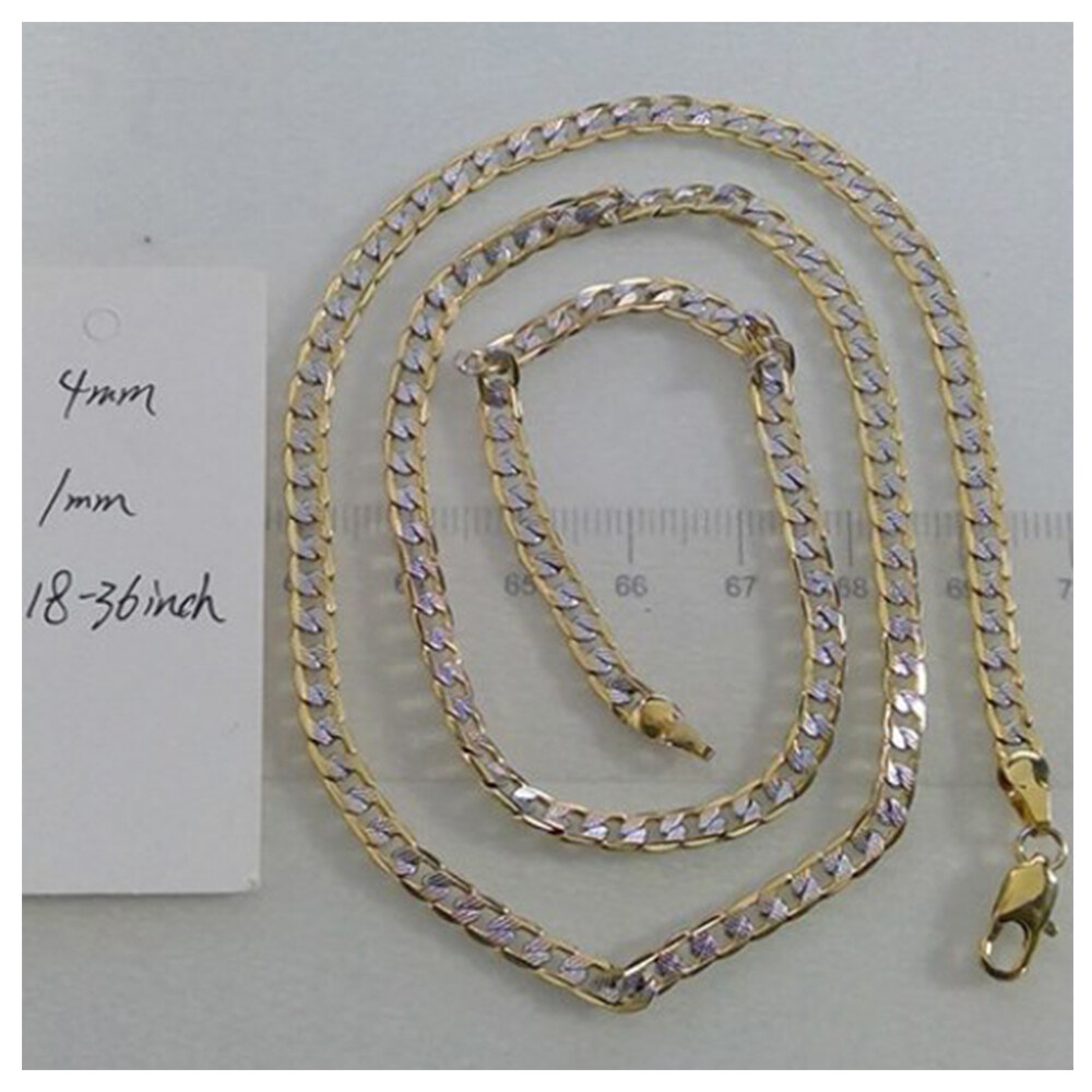 4MM 10K Silver+Gold Filled Curb Link Necklace Mens Womens Chain Jewelry 20inch
