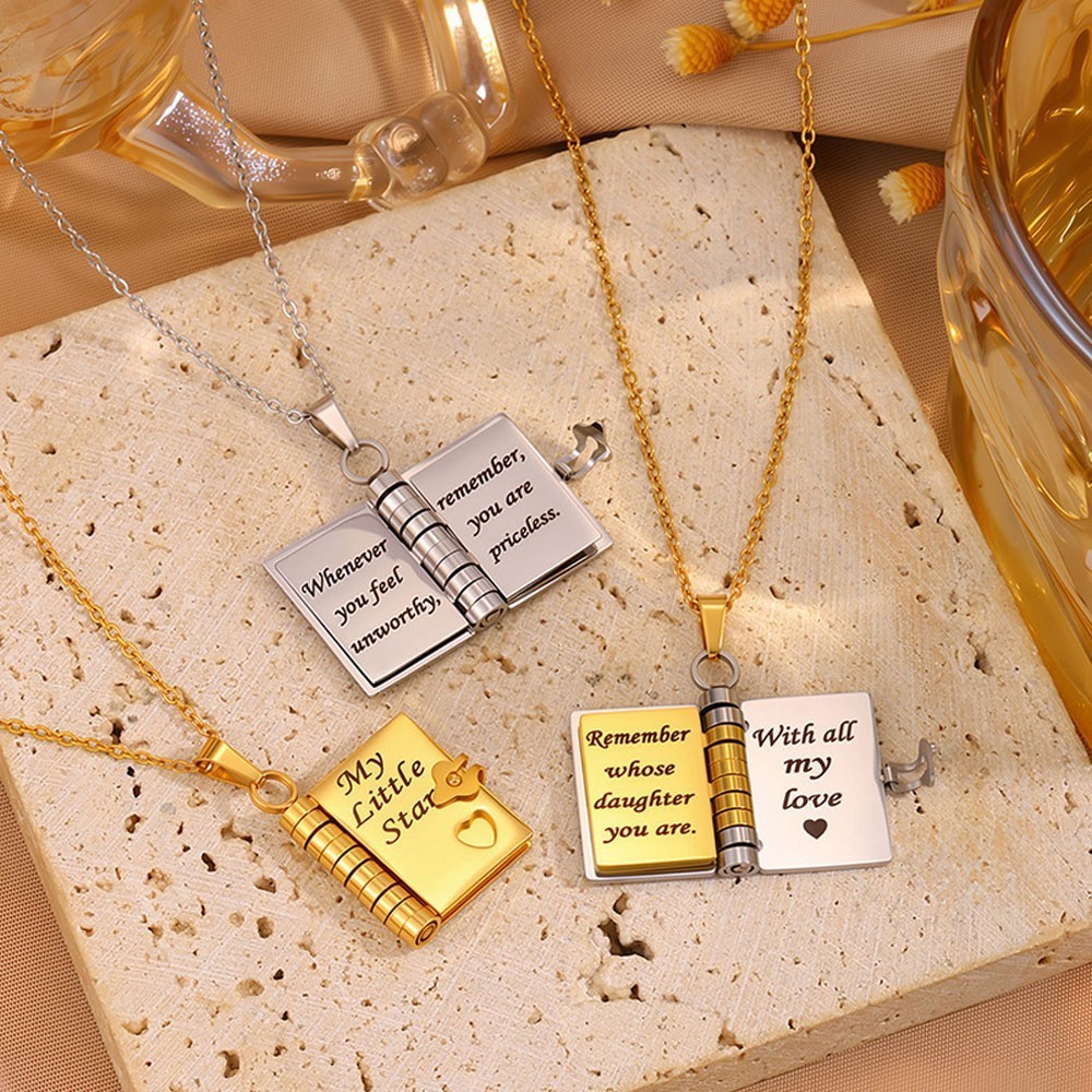 My Little Star Book Pendant Necklace for Daughter Open Pages Engraved Letter
