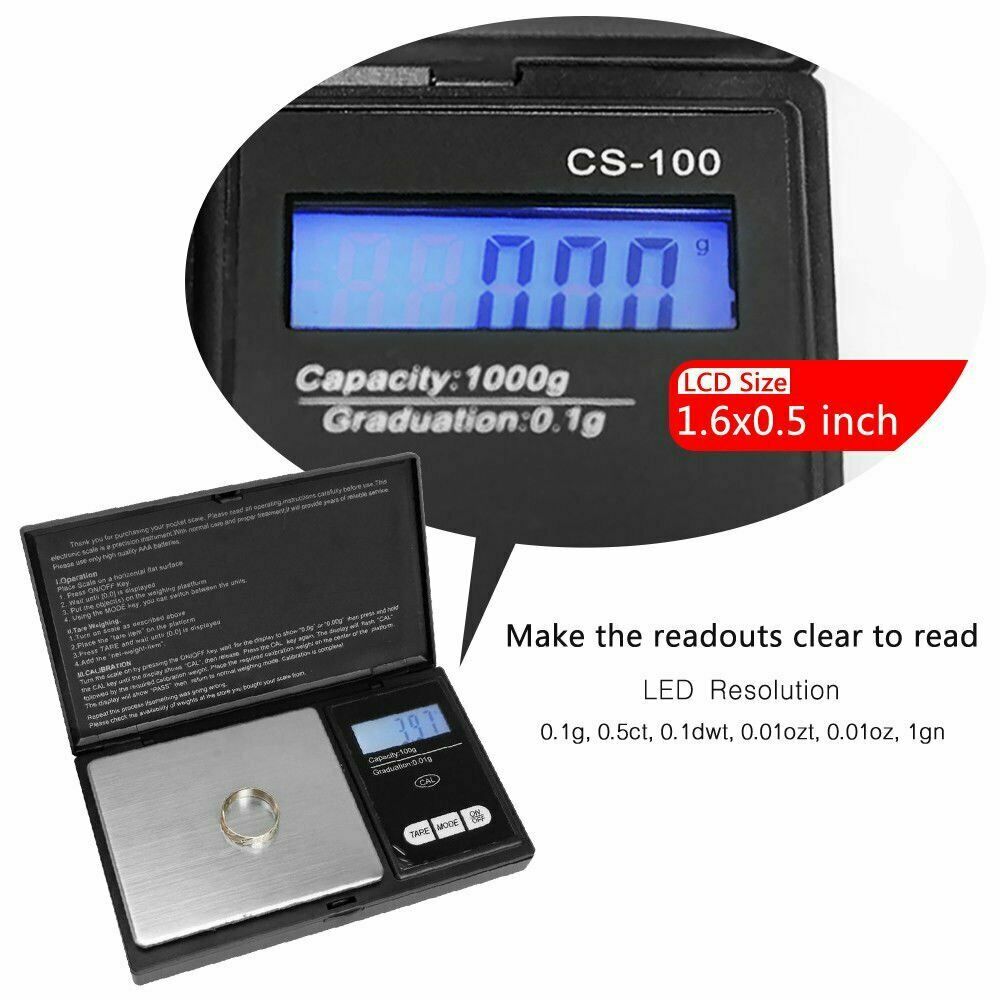 Pocket 1000g x 0.1g Digital Jewelry Gold Coin Gram Balance Weight Precise Scale