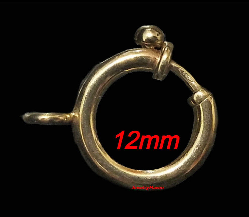 12mm JUMBO HEAVY DUTY 14k Yellow Gold Large Spring Ring Clasp OPEN Jump ITALY