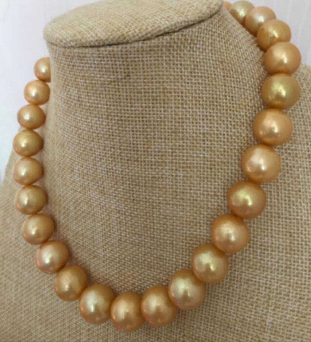 Rare Huge 13-15mm Real South Sea Round Gold Pearl Necklace 14-36 inch 14KGP