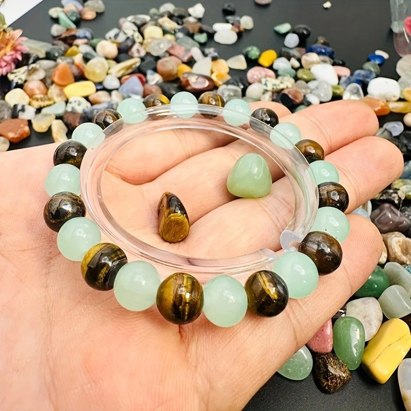 Money Good Luck Bracelet Green Aventurine Tiger Eye Stone Healing and Bracelet