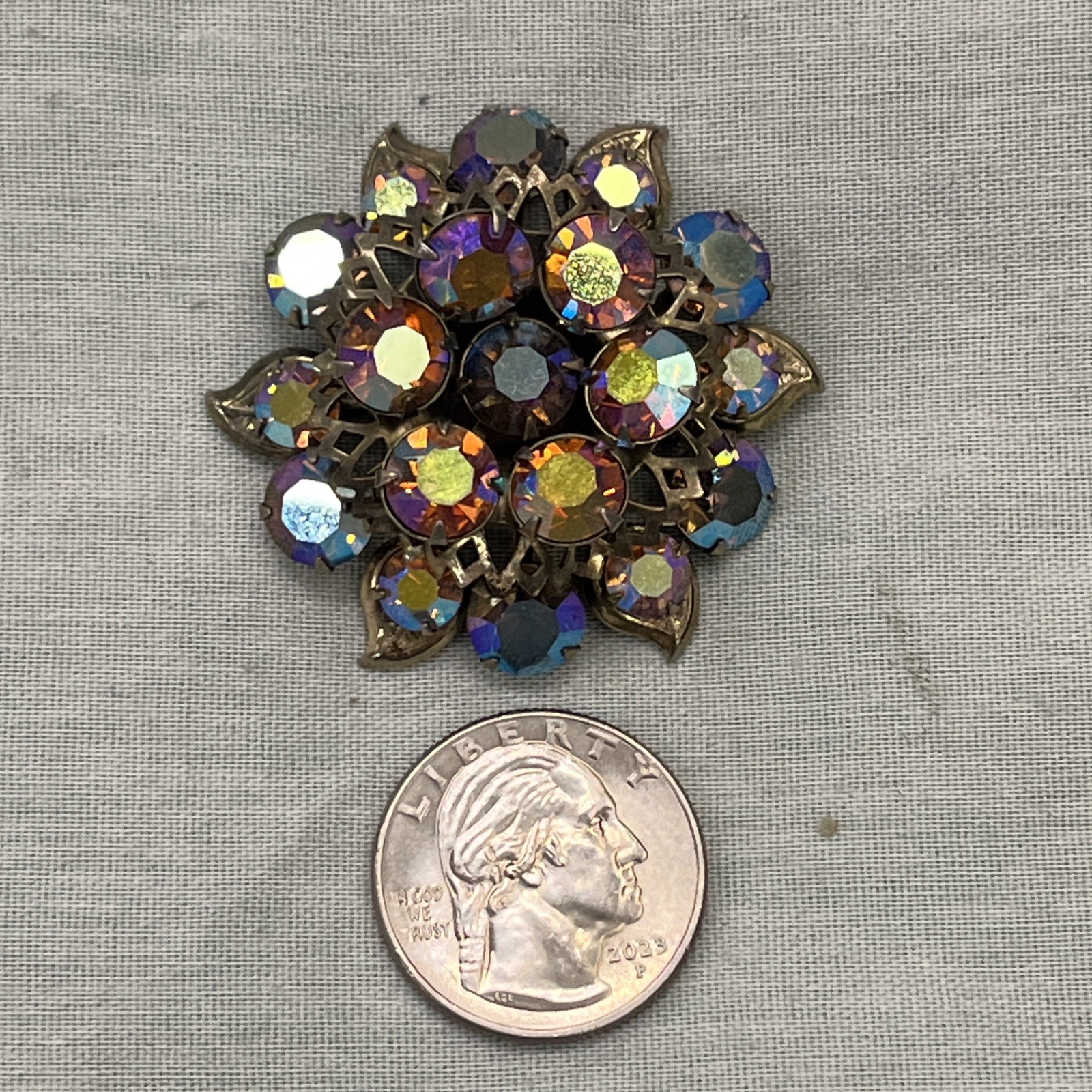 Vintage Rhinestone Brooch AB Stones None Missing -pin&Brooches