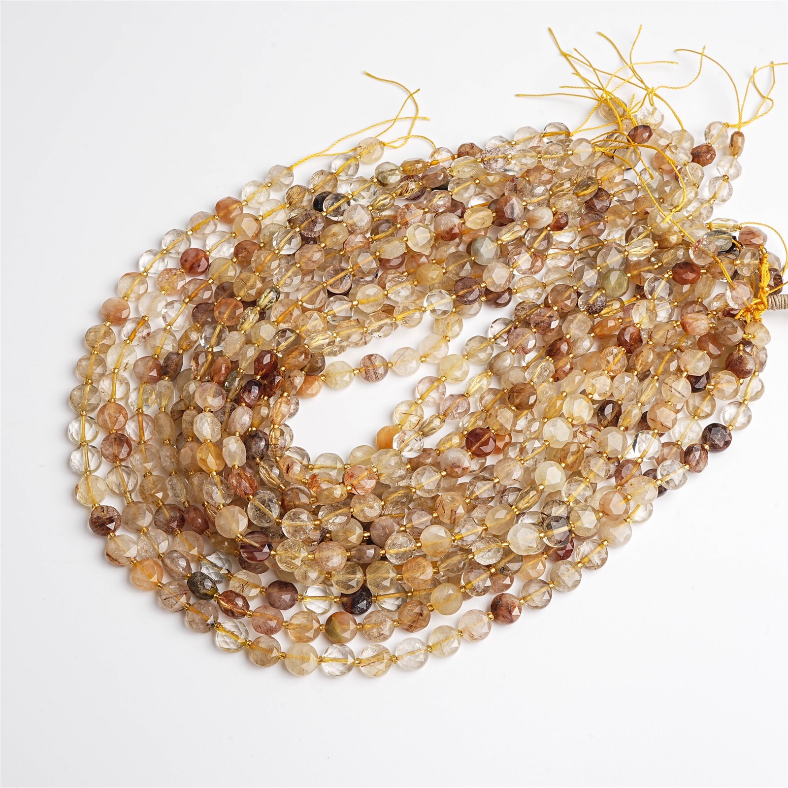 Natural Transparent Brown Rutile Quartz Beads AA Flat Round 8MM 10MM Loose Beads