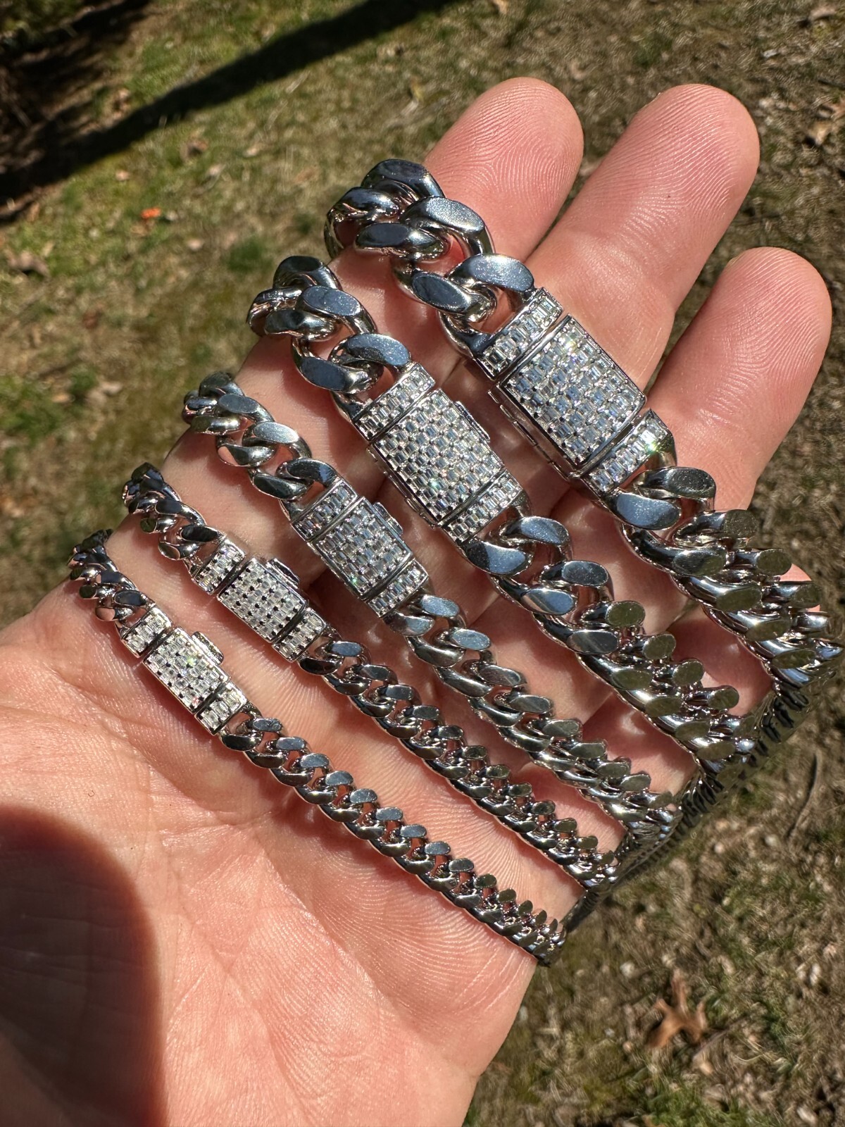 Baguette MOISSANITE Real Miami Cuban Link Chain Necklace Or Bracelet 925 Silver