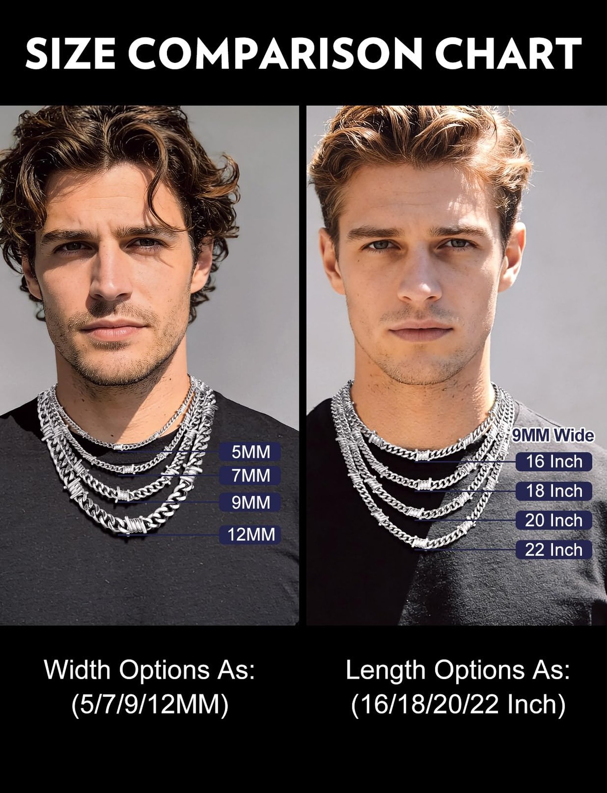 Bandmax Barbed Wire Choker Necklace for Women Men 16 Inches, A1 9MM-Silver