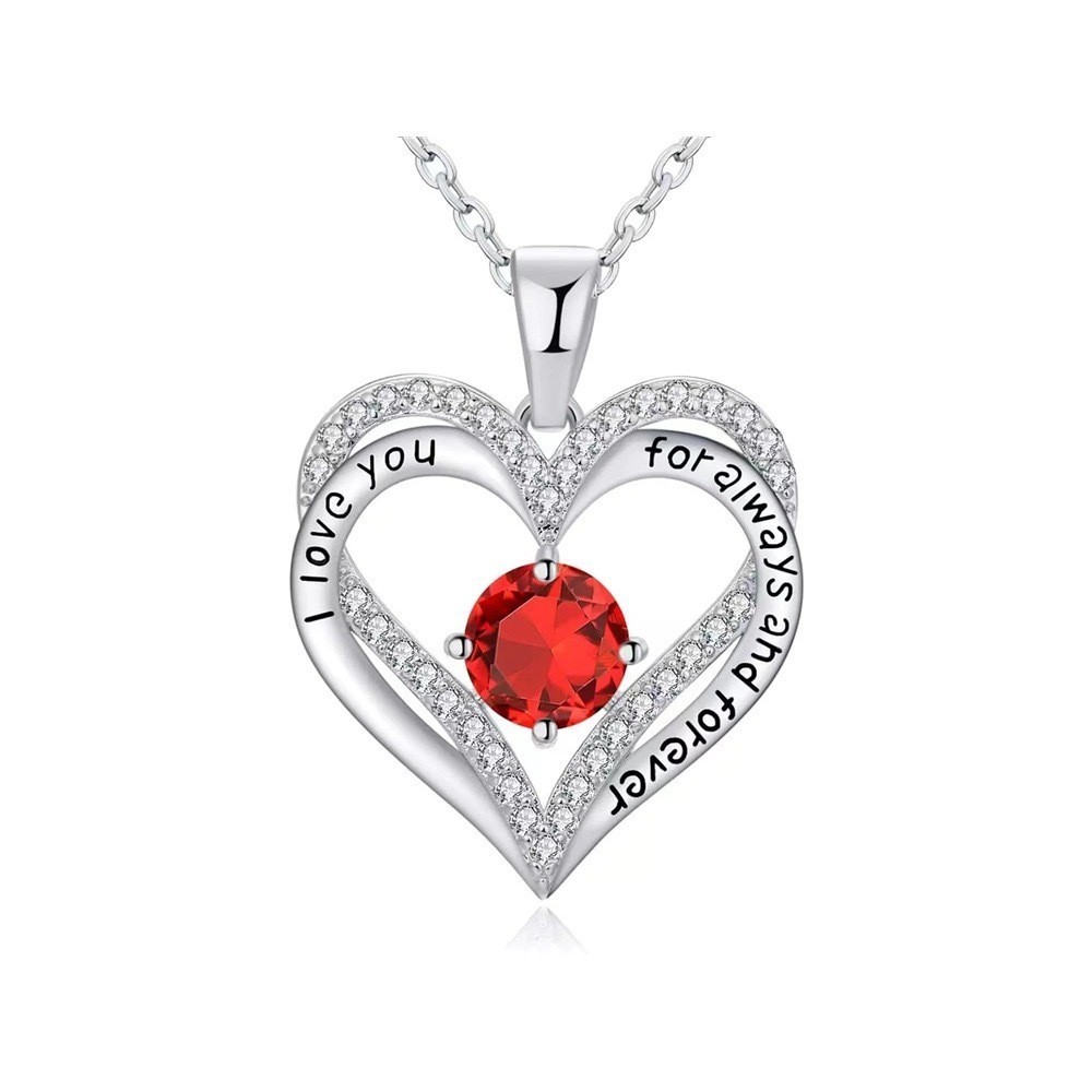 925 Sterling Silver CZ Birthstone Heart Pendant Necklace Forever Love Gift