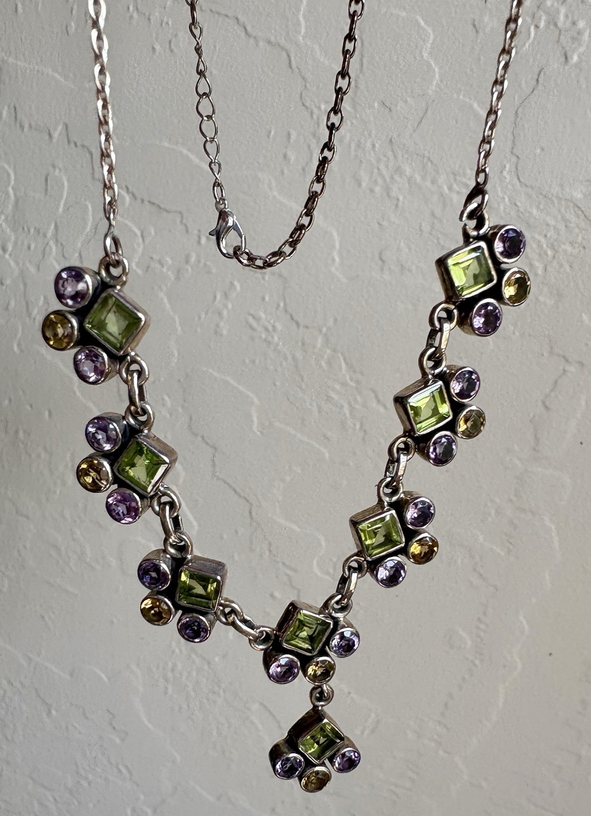 925 SLG Sterling Silver Peridot Amethyst Citrine Pendant Necklace Lobster