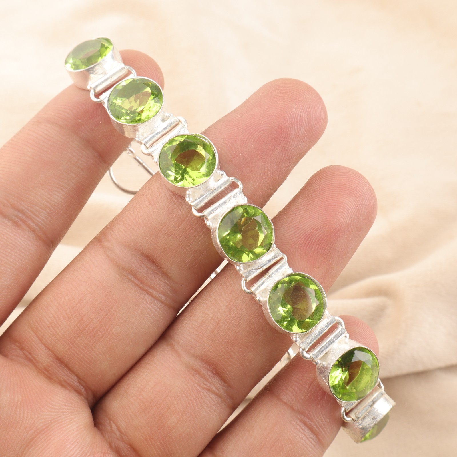 Exceptional Peridot Gemstone 925 Sterling Silver Handmade Jewelry Bracelet 8″