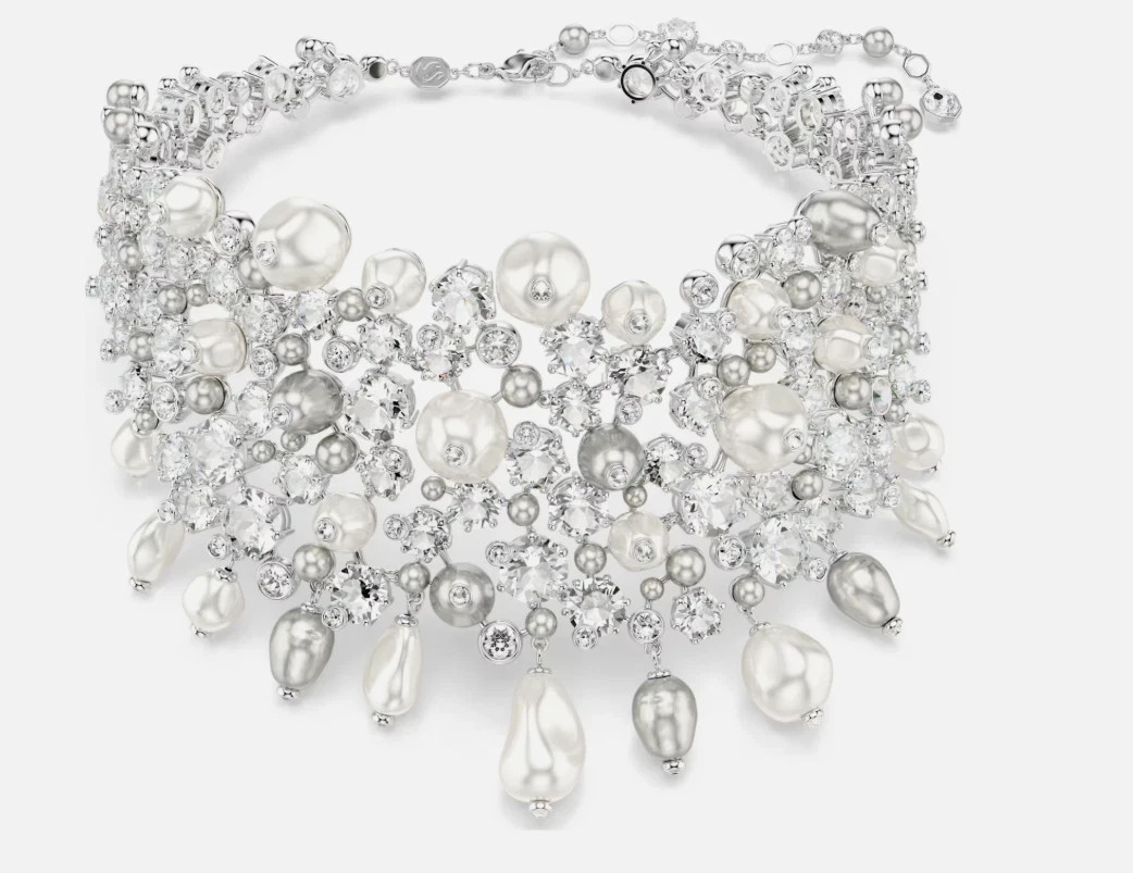 Constella Swarovski choker Crystal pearl, Round cut, White, Rhodium plated