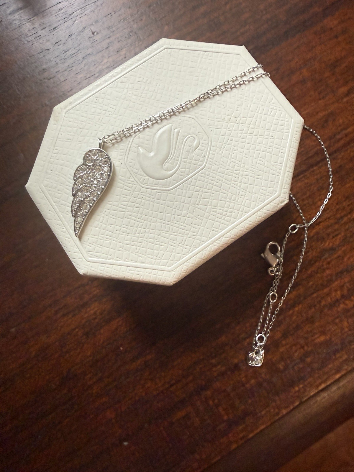 Silver-Tone Cable Chain Necklace Crystal Pavé Angel Wing Charm Pendant Lobster