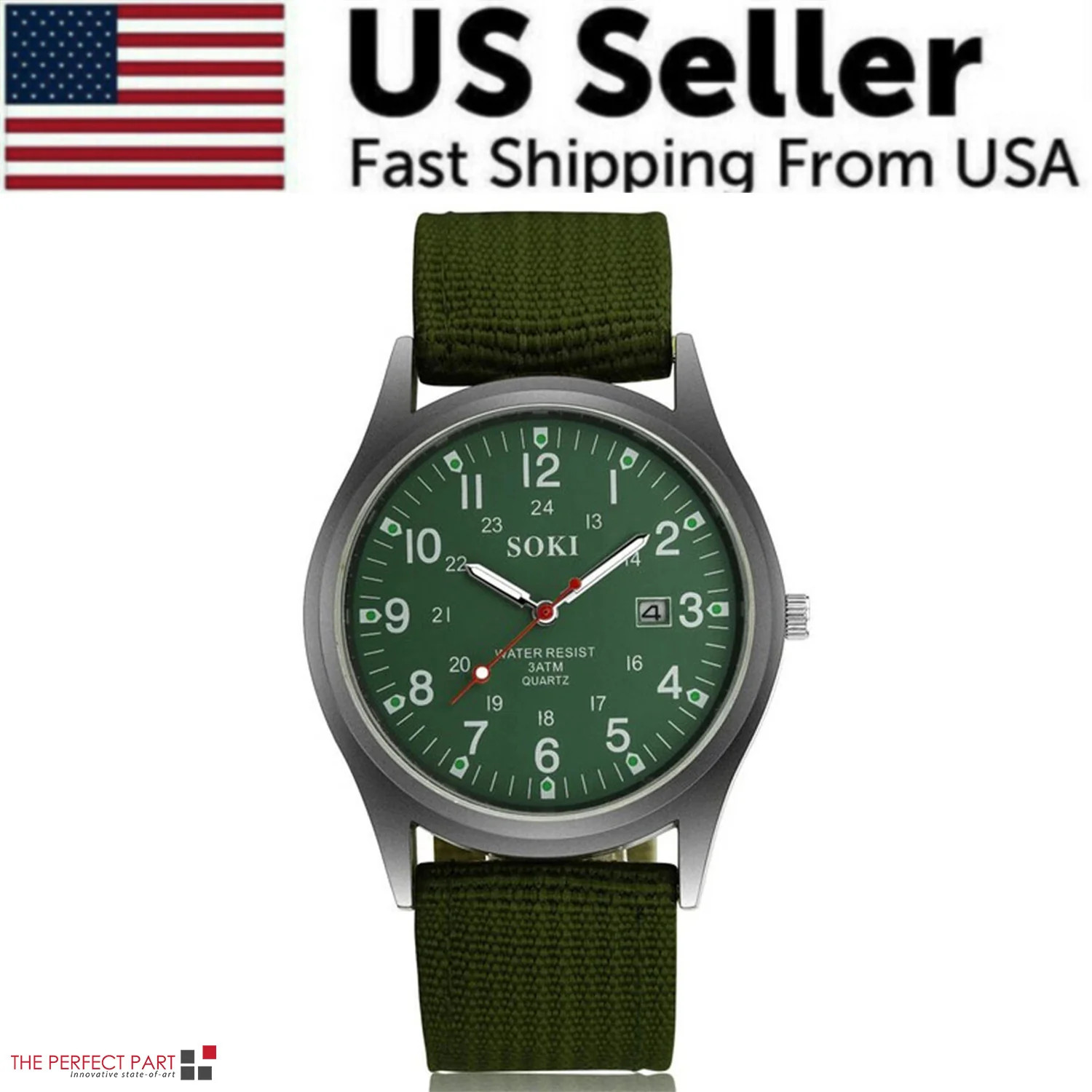 Men Army Luminous Quartz Watch Nylon Strap Date 24H Wrist Watch