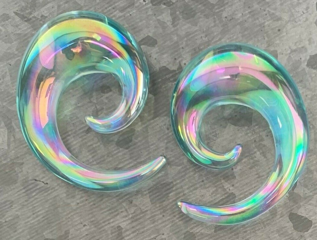 PAIR Clear Lucifer Glass Spiral Tapers Expanders Plugs Gauges Body Jewelry