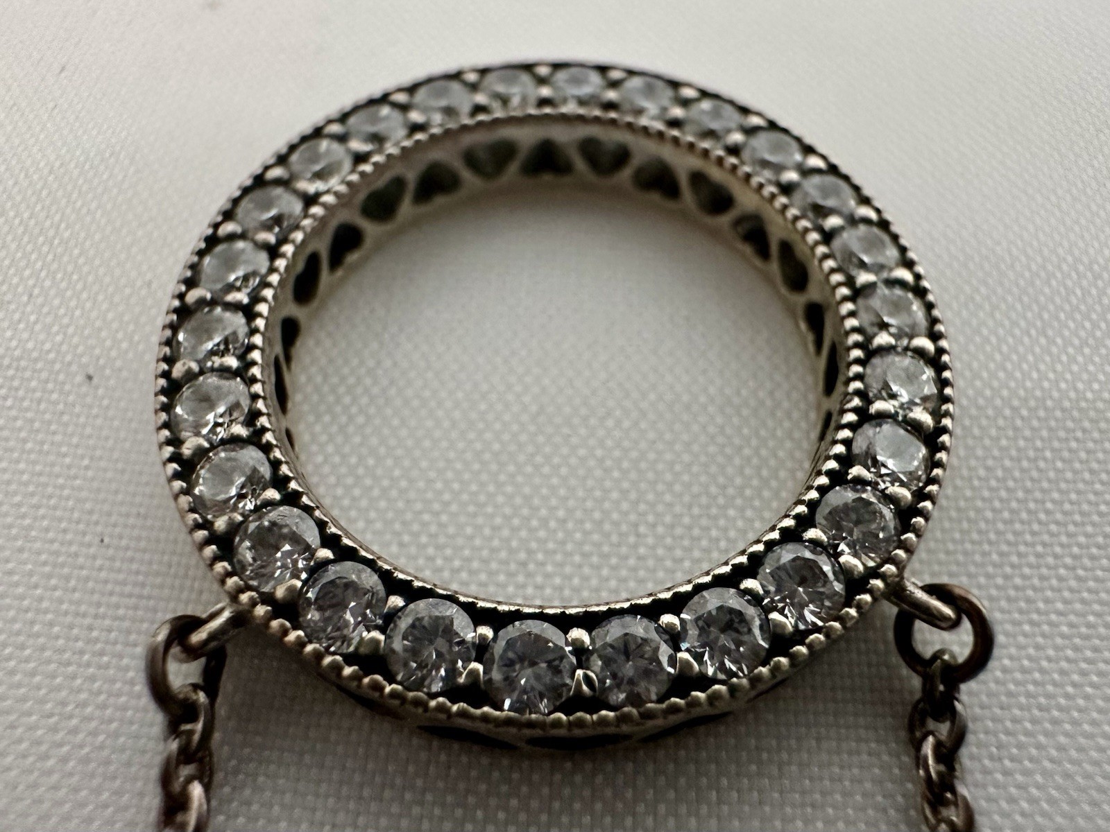 Pandora S925 ALE Sterling Silver Signature Circle CZ Necklace 17.5”