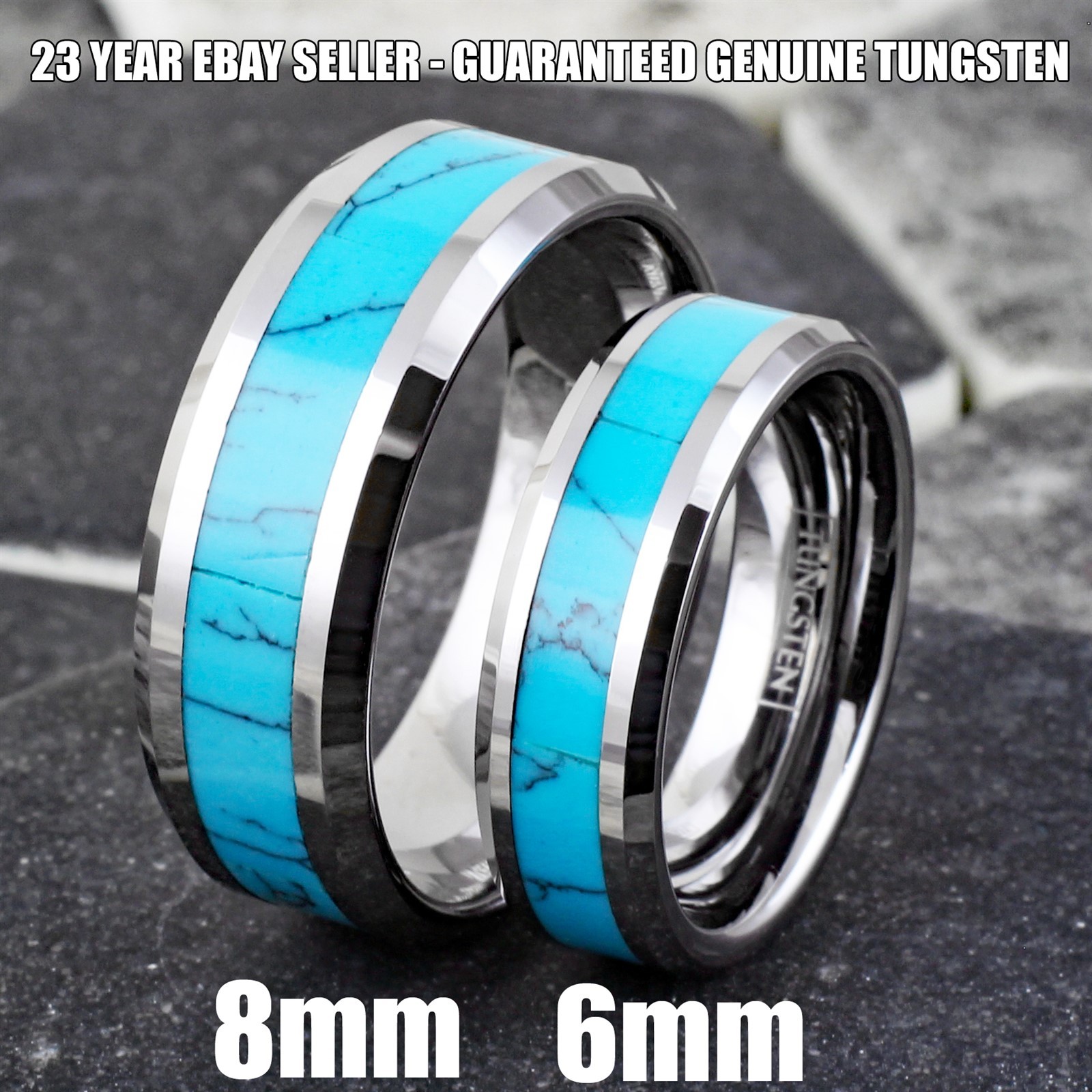 Tungsten Carbide Men’s Turquoise Inlaid Comfort Fit Wedding Band Ring Size 5-13