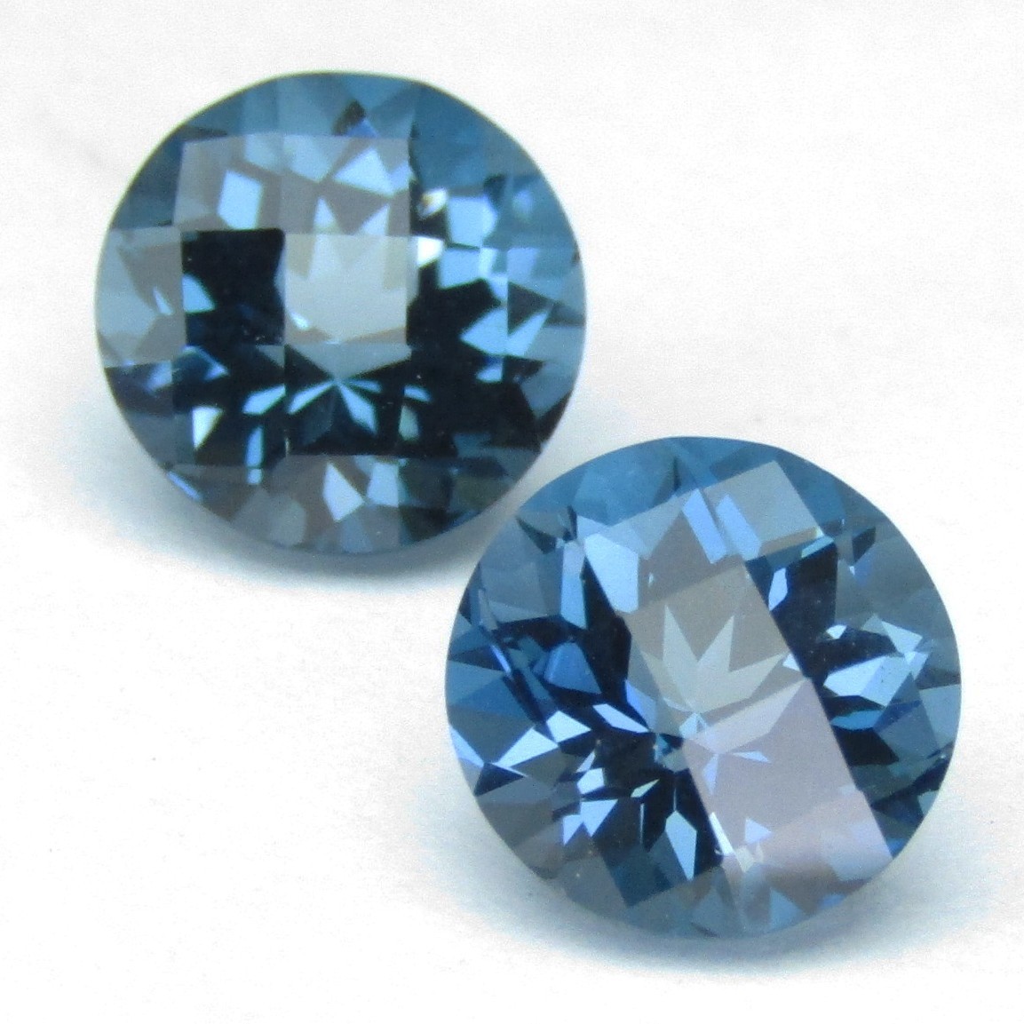 4.07Cts Natural London Blue Topaz 7.5mm Round Checker Cut Matching Pair Gemstone