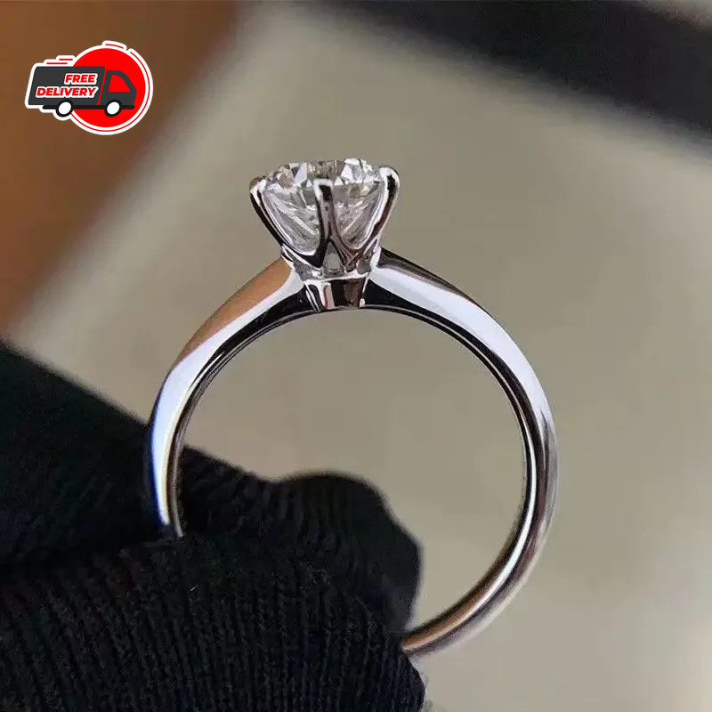 Solitaire ring Real 925 Sterling silver 1ct Moissanite cz Engagement Wedding