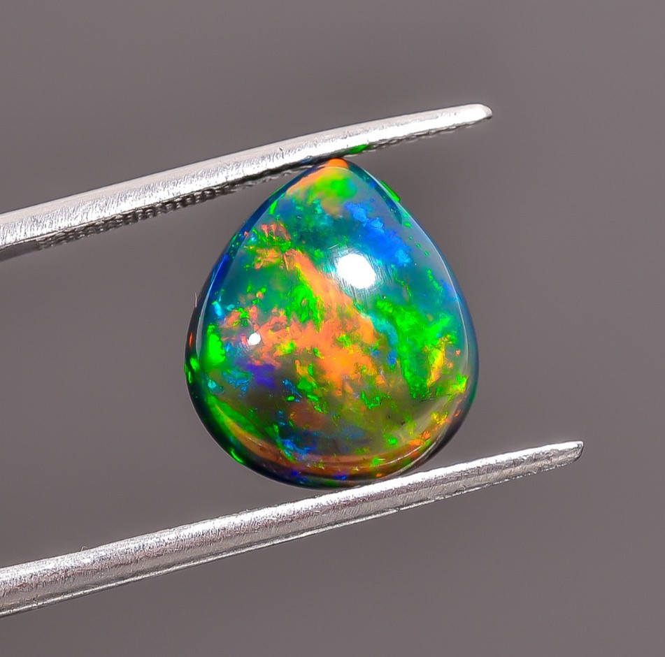 5.2 Ct Natural Black Ethiopian Opal Pear Shape Cabochon Loose Gemstone 13X11X6mm