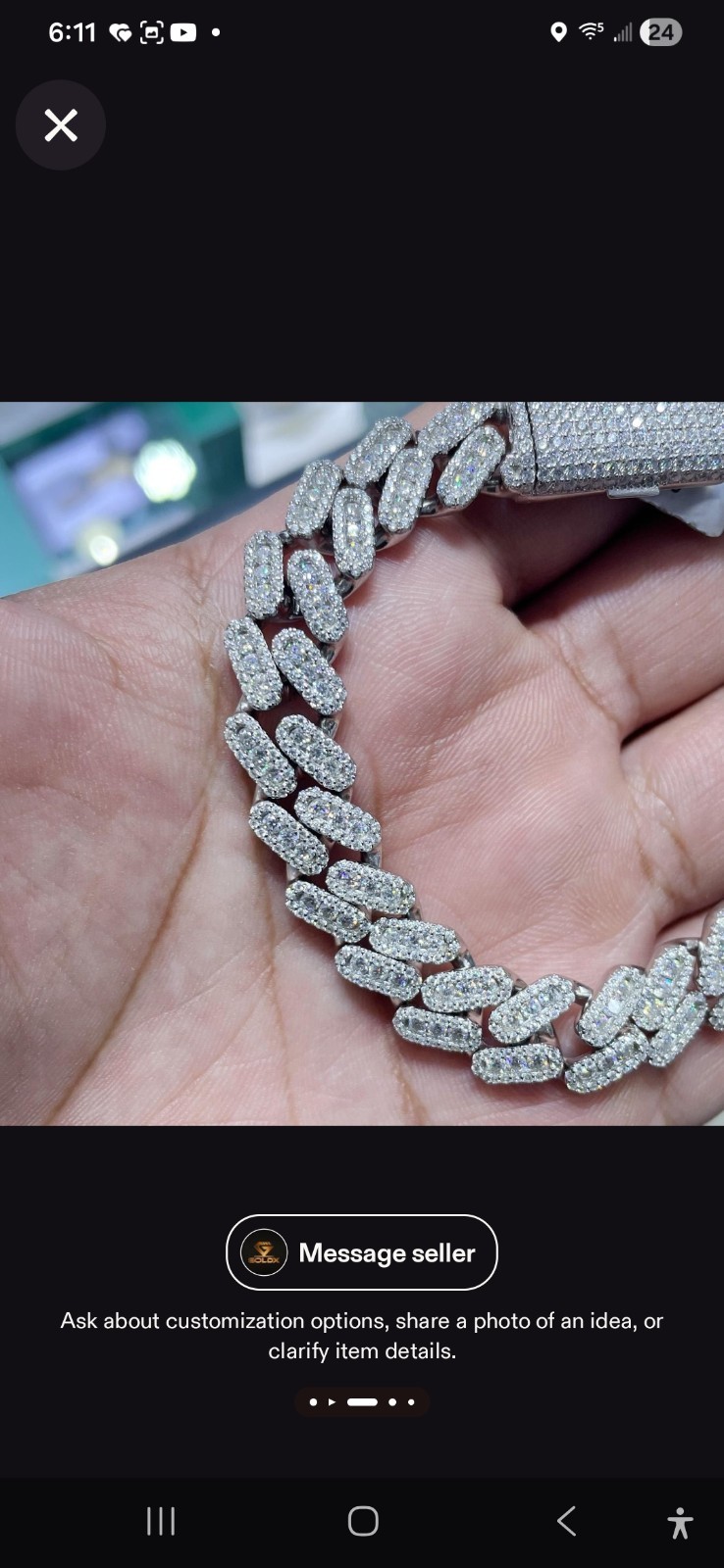 Moissanite 1 Row 22mm x 24″ Miami Cuban LINK Bracelet Sterling Sliver