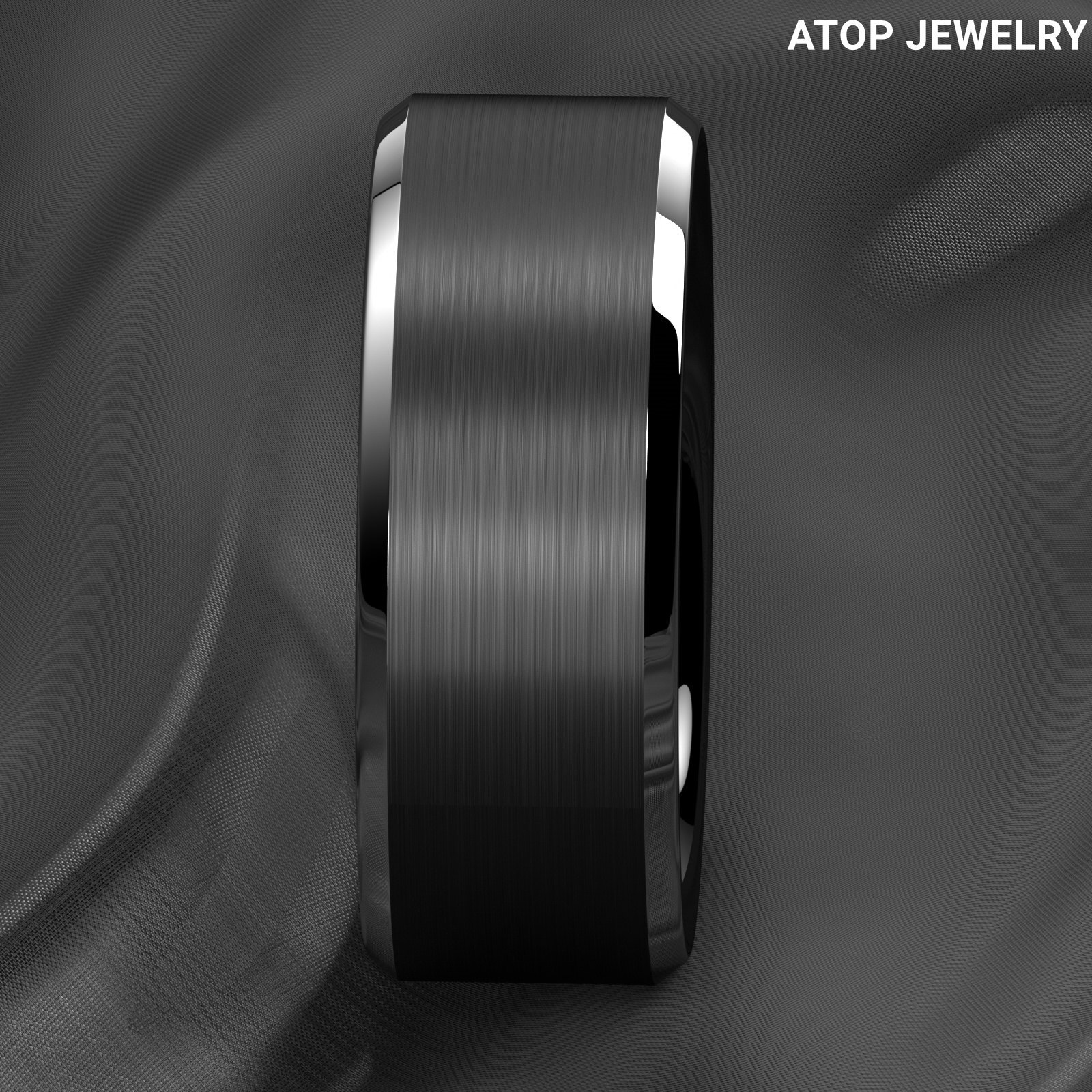 8/6mm Silver Edge Black Frosted Tungsten Ring Men Wedding Band ATOP Jewelry