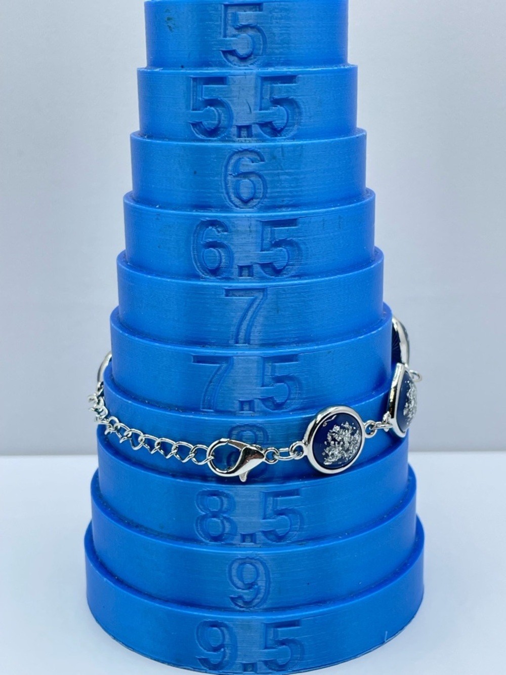 Silver Tone Blue Acrylic Link Bracelet Foil Statement Modern