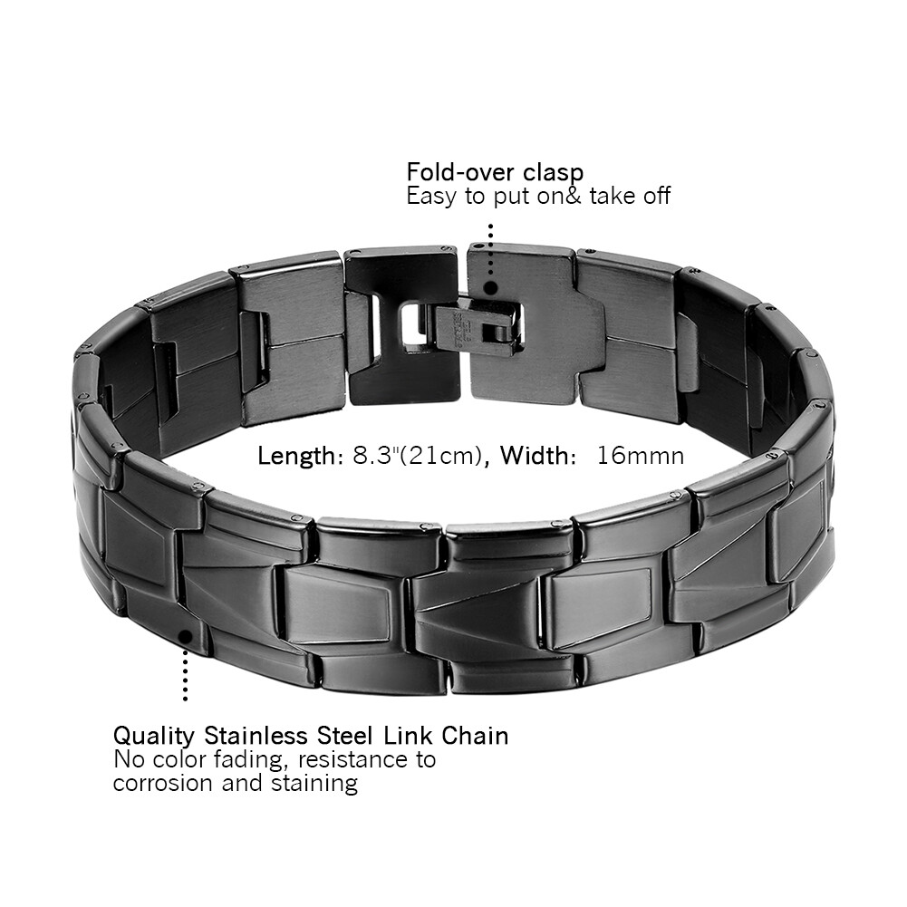 Men’s High Polished Stainless Steel Black Greek Key Link Chain Bracelet Bangle