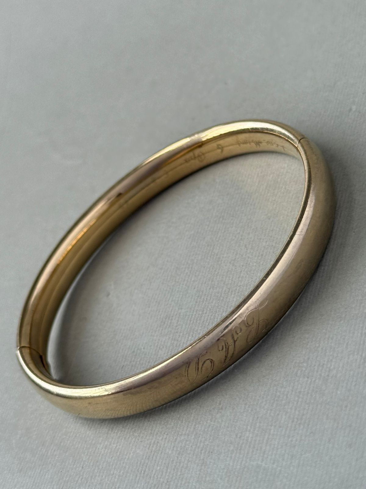 Antique Signed LAD Etched Gold Filled Bangle 1/20 14K GF Bracelet Diameter 2.35″