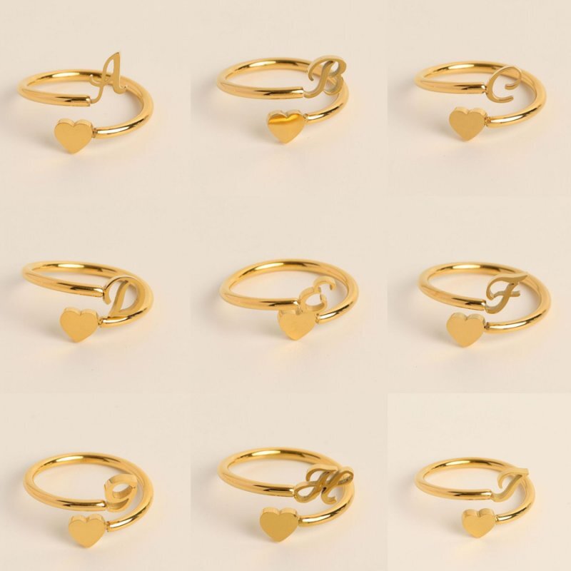 Stainless Steel 26 A-Z Initial Letters Heart Ring Adjustable Jewerly Women Gift