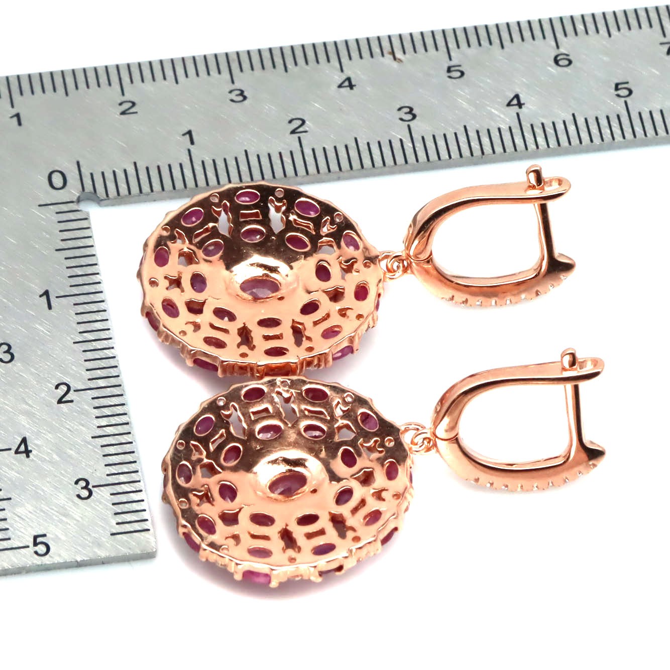 Thai Handmade 4 x 6 mm. Pink Ruby & White Zircon Earrings Christmas