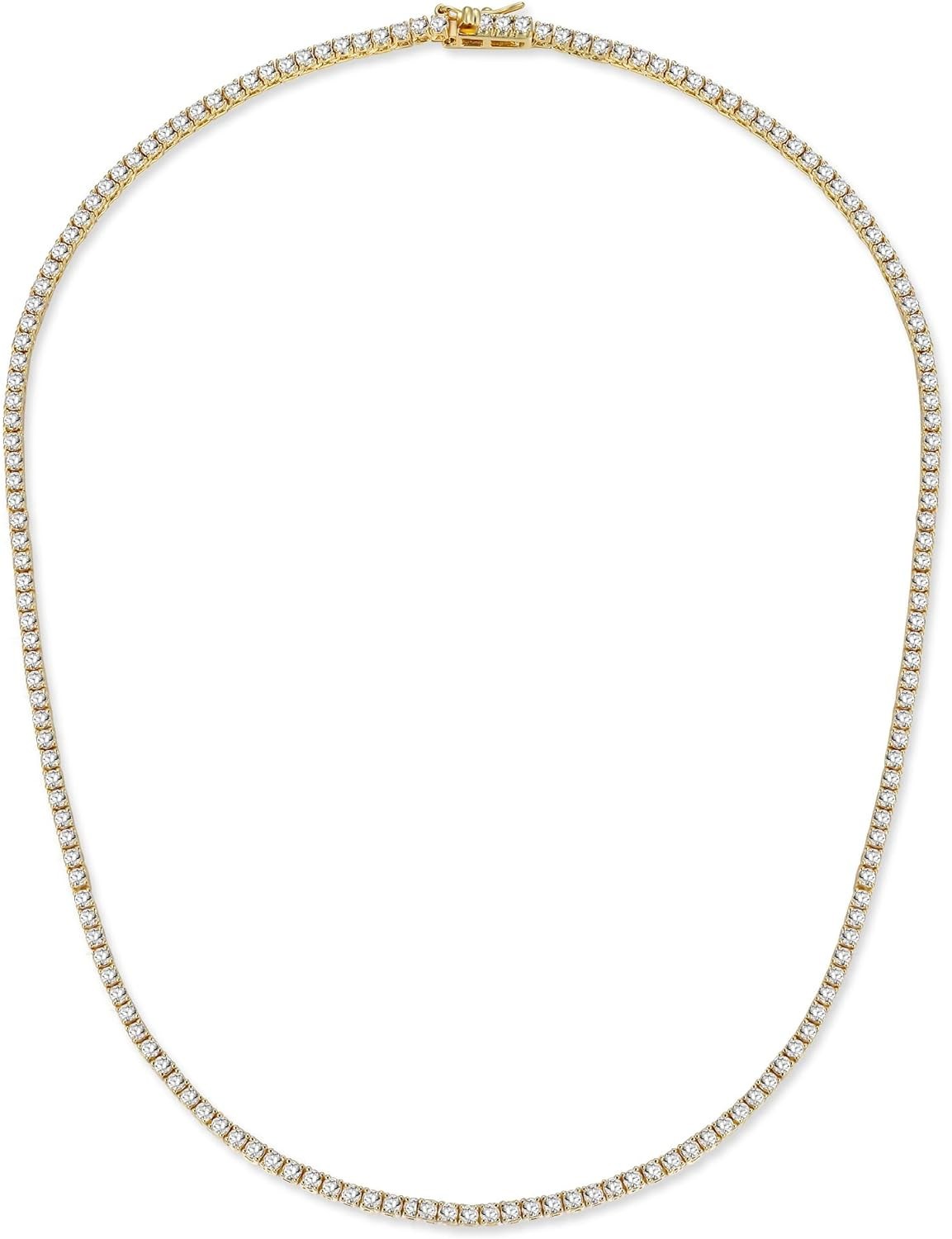 Unisex 1 Row 14K Gold Finish Solitaire Bling Tennis Chain Necklace 16-30 inches