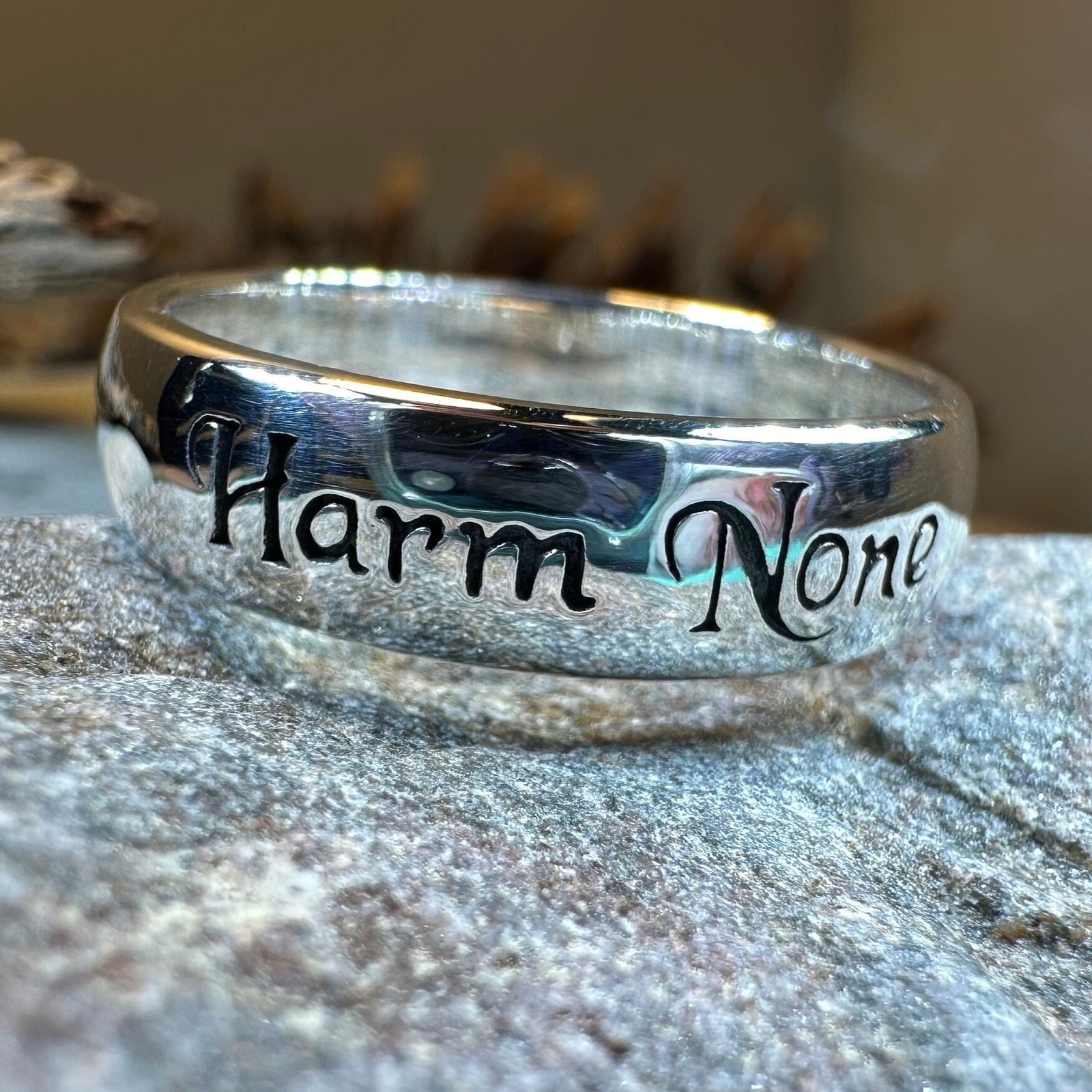 Harm None Wiccan Ring Amulet Witch Pagan Unisex Ladies Band Sterling Silver 925