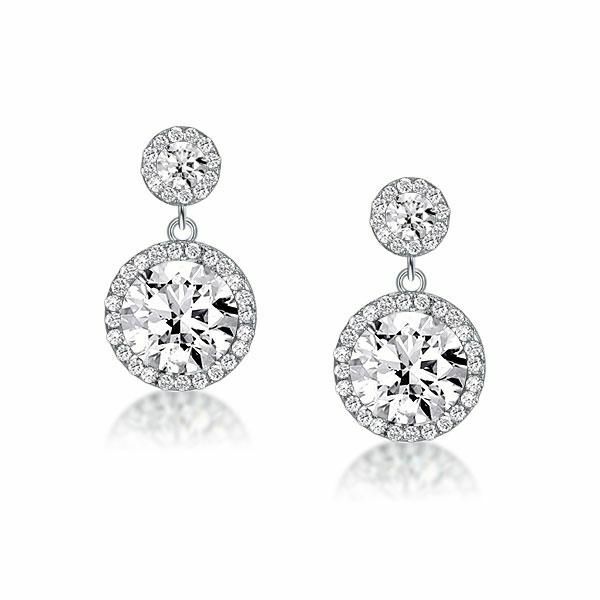 925 Sterling Silver CZ Round Cut Double Halo Drop Stud Earrings For Women