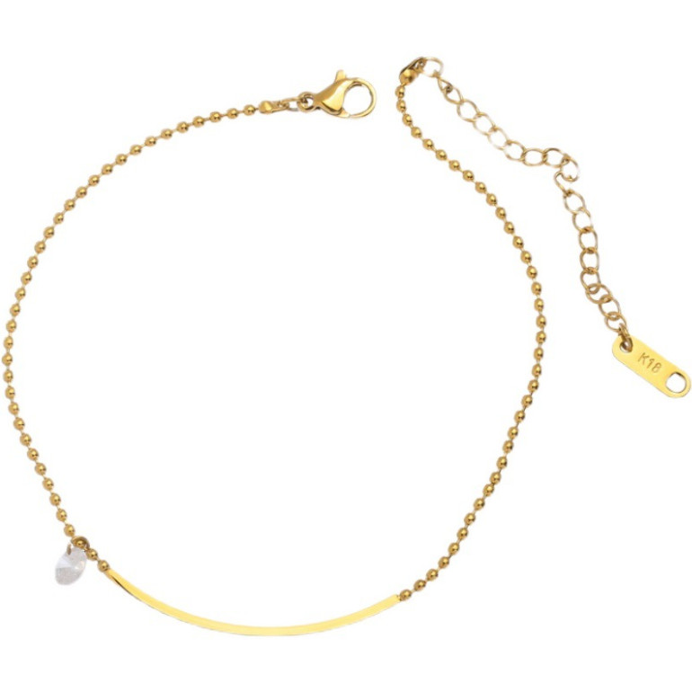 Stainless Steel Smile Curve CZ Chain 18K Gold Tone Anklet Anti Tarnish PE10