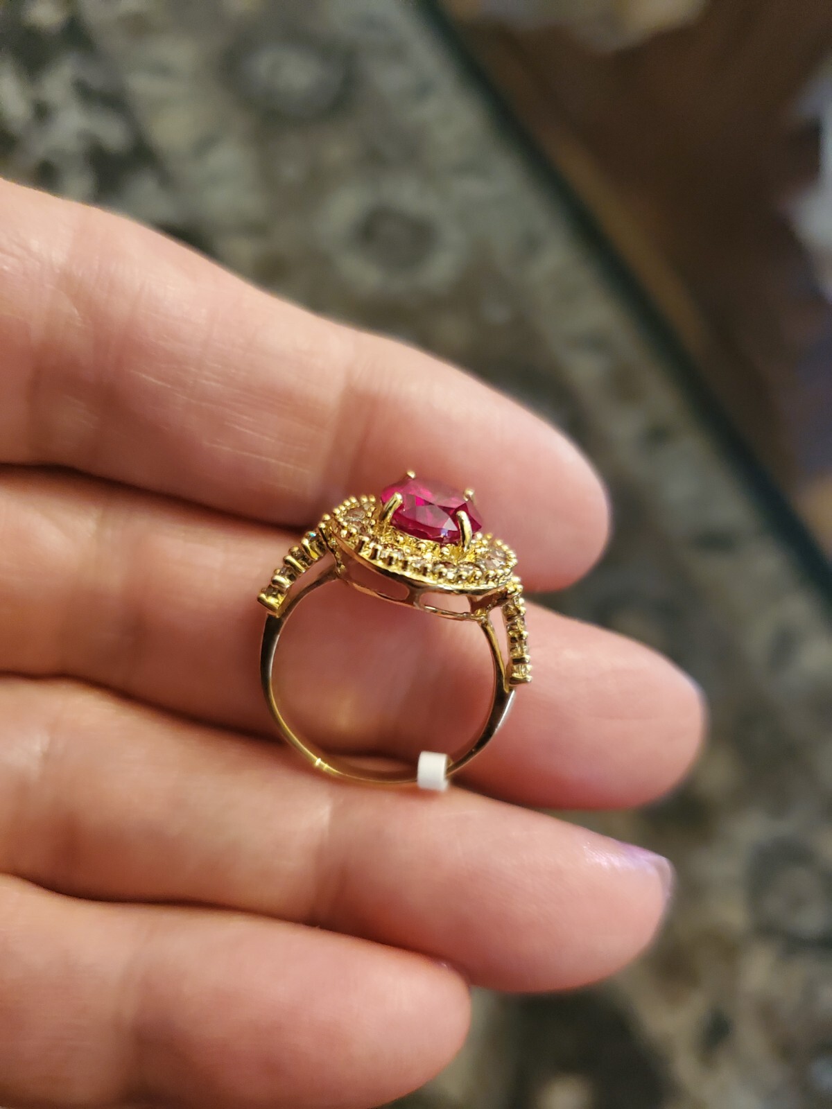 2.80 CT LAB CREATED RUBY & 4/5 CT DIAMOND 14KT SOLID YELLOW GOLD SIZE 7