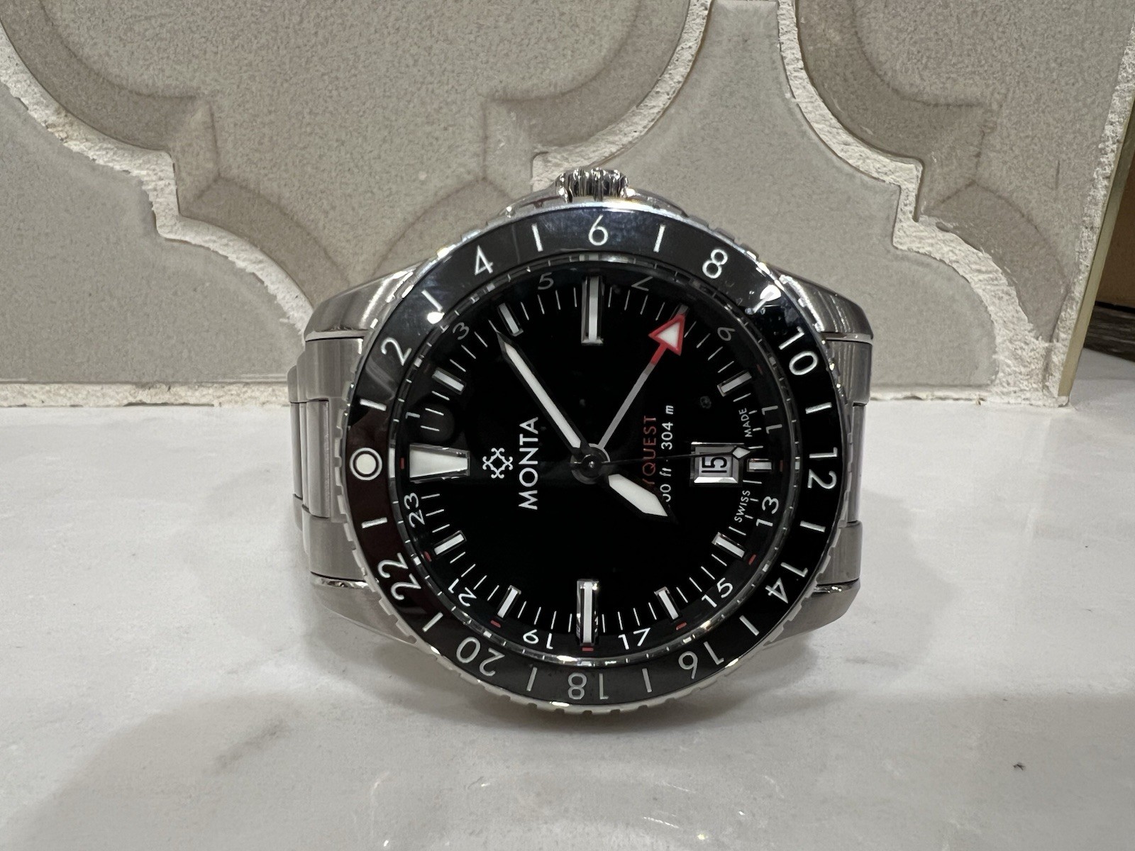 Monta Skyquest Black Dial M-23 GMT Automatic Aluminum Bezel Stainless Watch