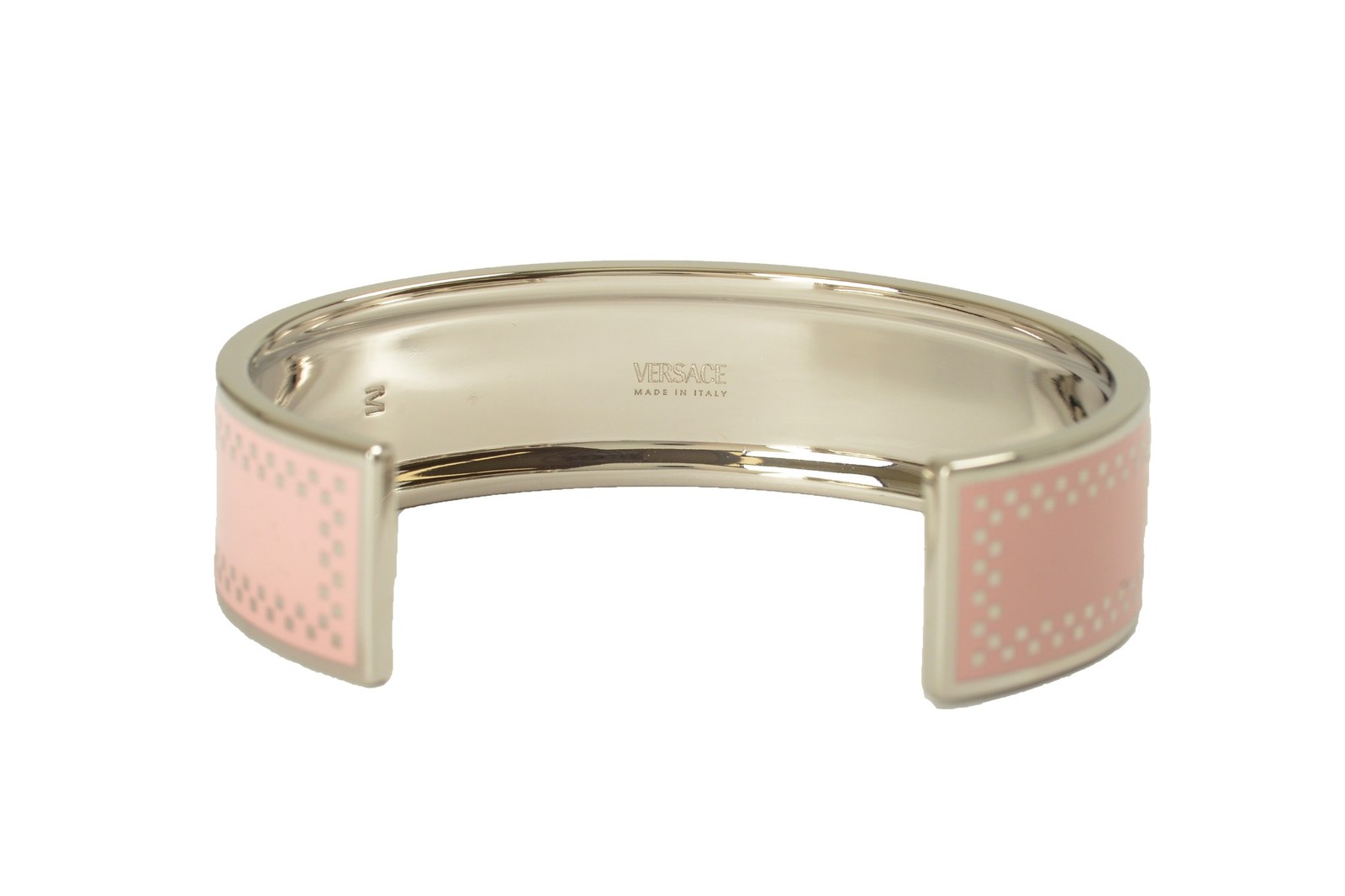 Versace Pink & Silver Color Metal Logo Print Cuff Bracelet