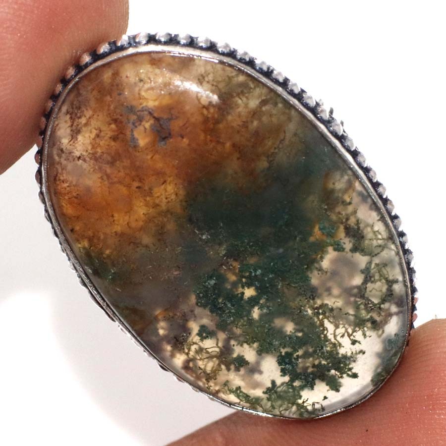925 Silver Plated Moss Agate Ring US 7 Everyday Wear Design Most Beautiful GW
