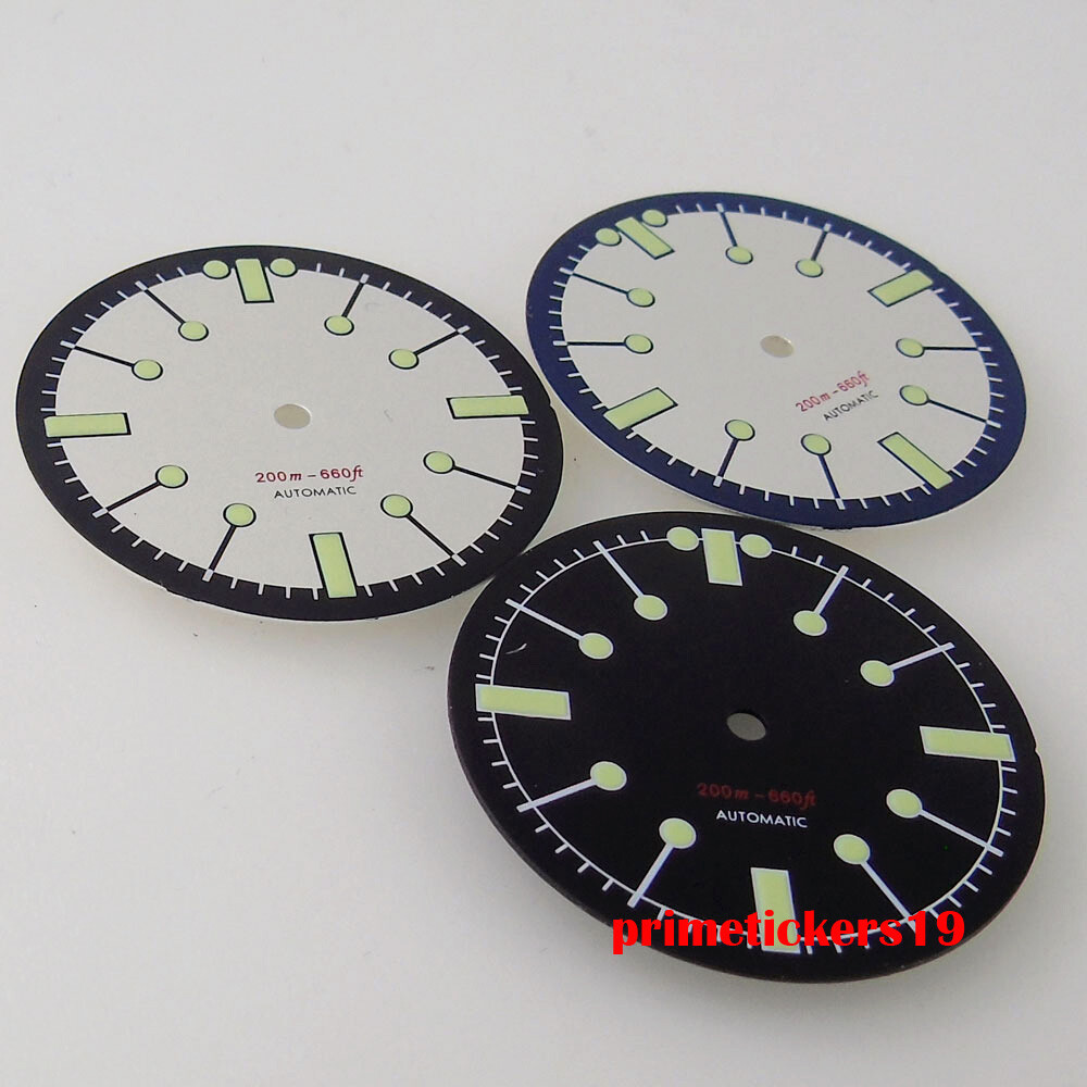31mm Black White Watch Dial Face Hands Set Green Luminous Fit NH35 NH36 Movement