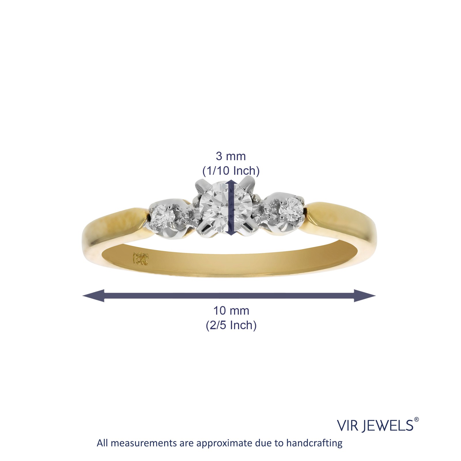 Vir Jewels 0.25 CT Diamond 3 Stone Ring 18K Yellow Gold Size 7