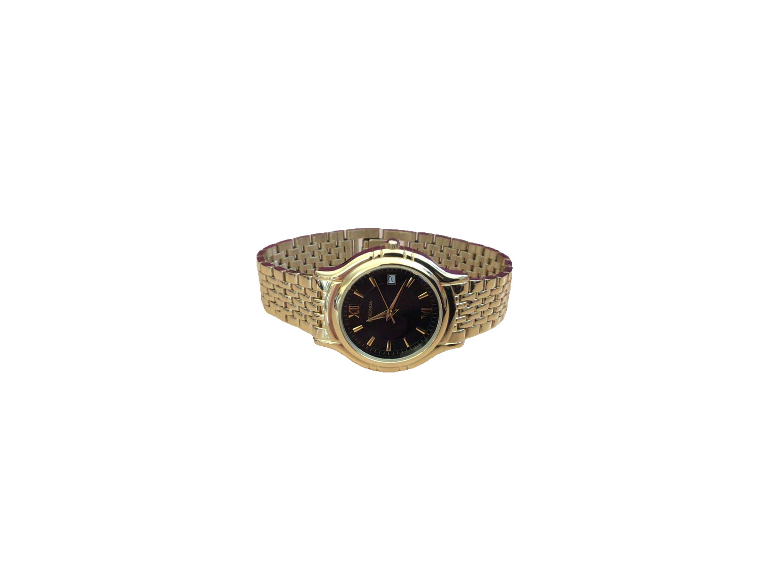 Sekonda Watch Gold Black Dial Roman Numeral Analogue Date Bracelet Box