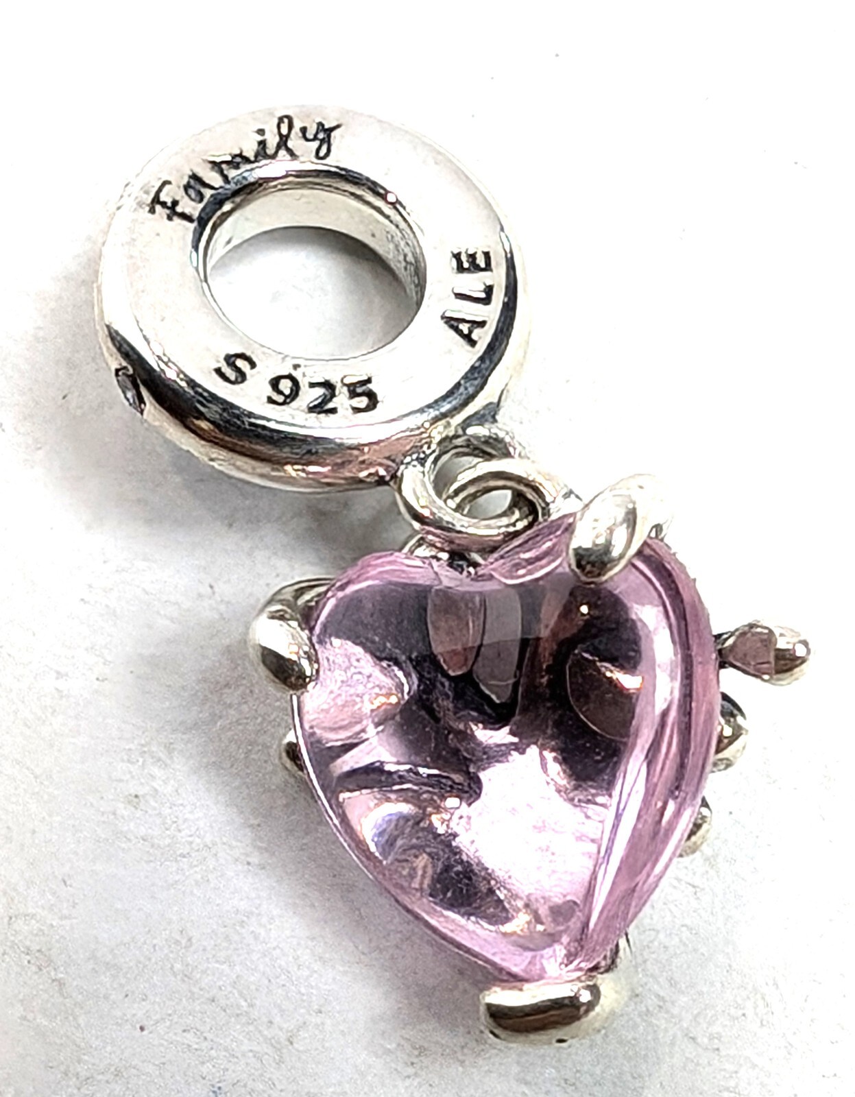 Authentic Pandora Charm, Pink Family Tree and Heart Dangle, #792654C01