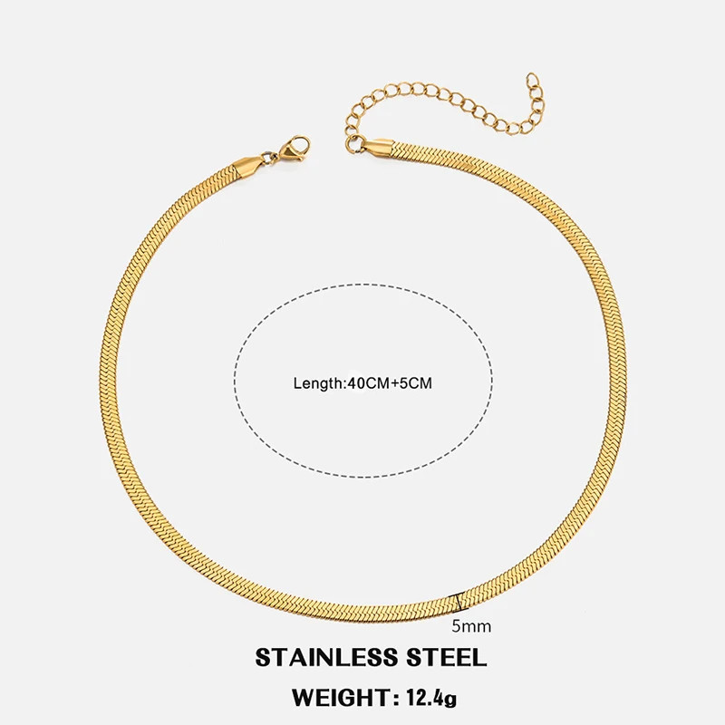 Stainless Steel Snake Chain Choker Necklace Gold Silver Herringbone Unisex