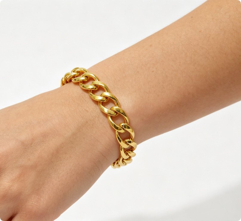 18K Yellow Gold Solid Cuban Link Chain Bracelet 8mm 8″ Unisex for Men Women