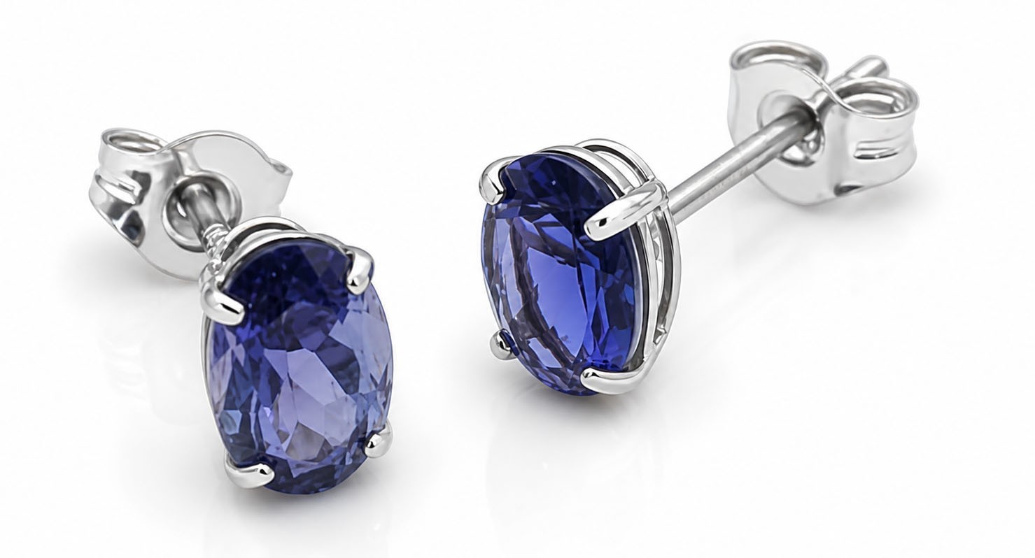 GENUINE 1.28 Cts IOLITE EARRINGS 14K WHITE GOLD – Made in USA – FREE APPRAISAL