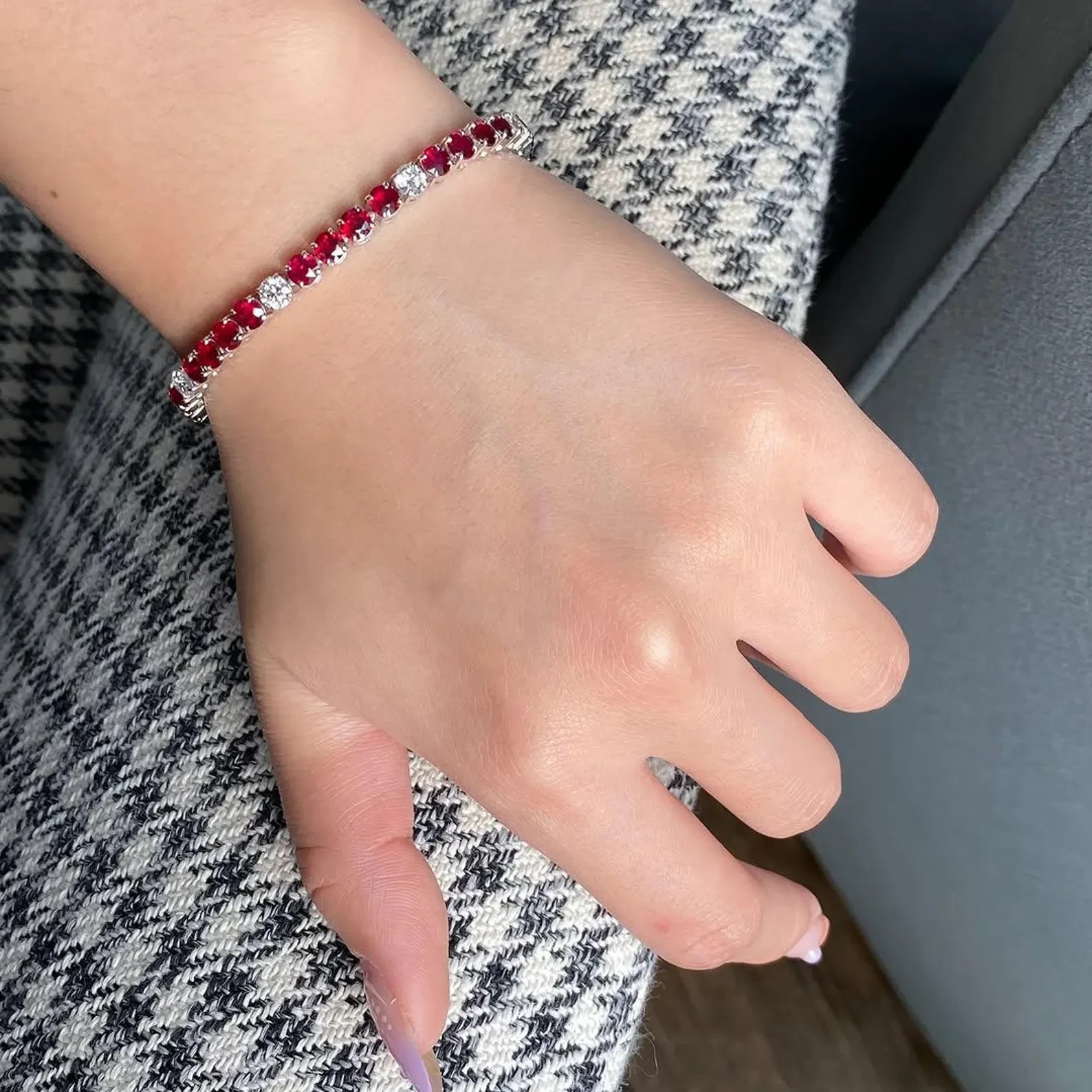 10CT Lab Created 4mm Red Ruby Tennis Bracelet 14K White Gold Plated 7.5 Inch