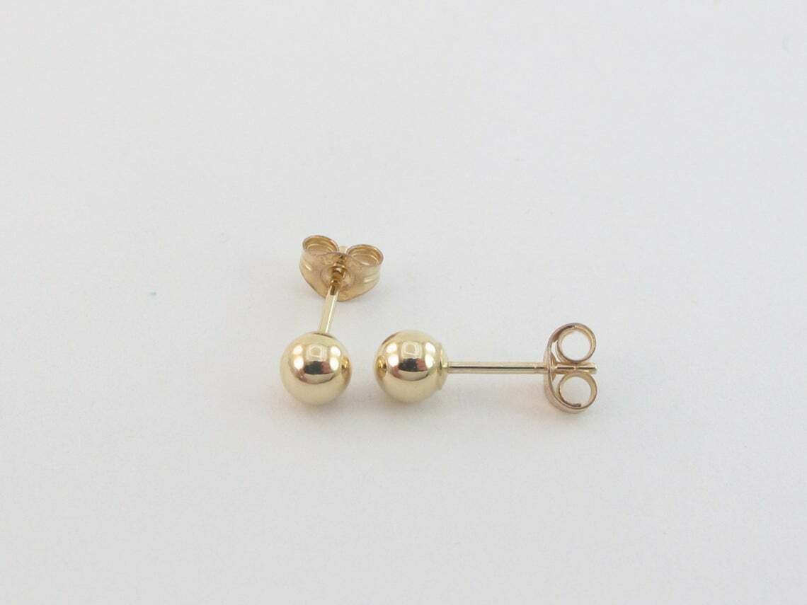 14k Yellow Gold Ball Stud Earrings Push Back 2 mm 3mm 4mm 5mm 6 mm 7 mm 8mm