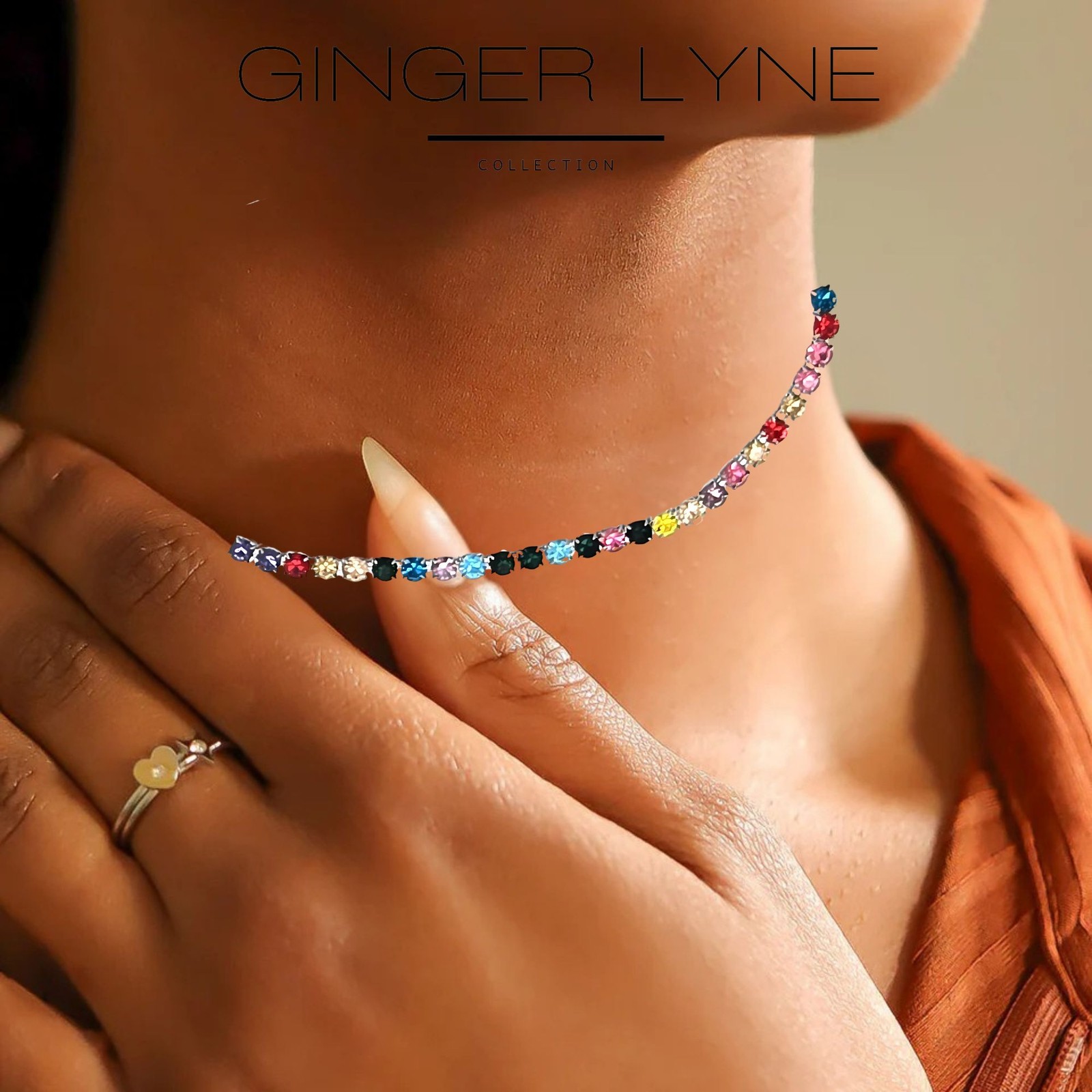 Colorful Tennis Necklace for Women 3mm Cubic Zirconia 18-20″ Adjustable Lengt…