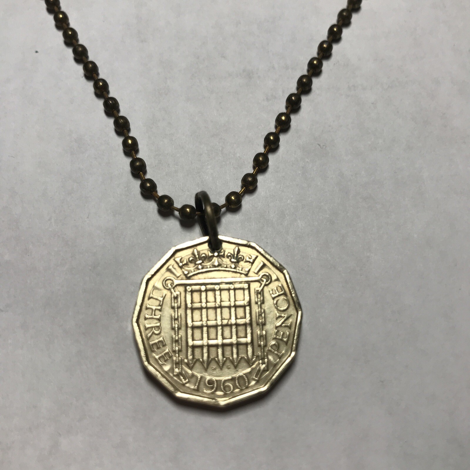 1960 UK 3 Pence Coin Pendant London. Queen Elizabeth 20” Necklace. Great Gift 🎁